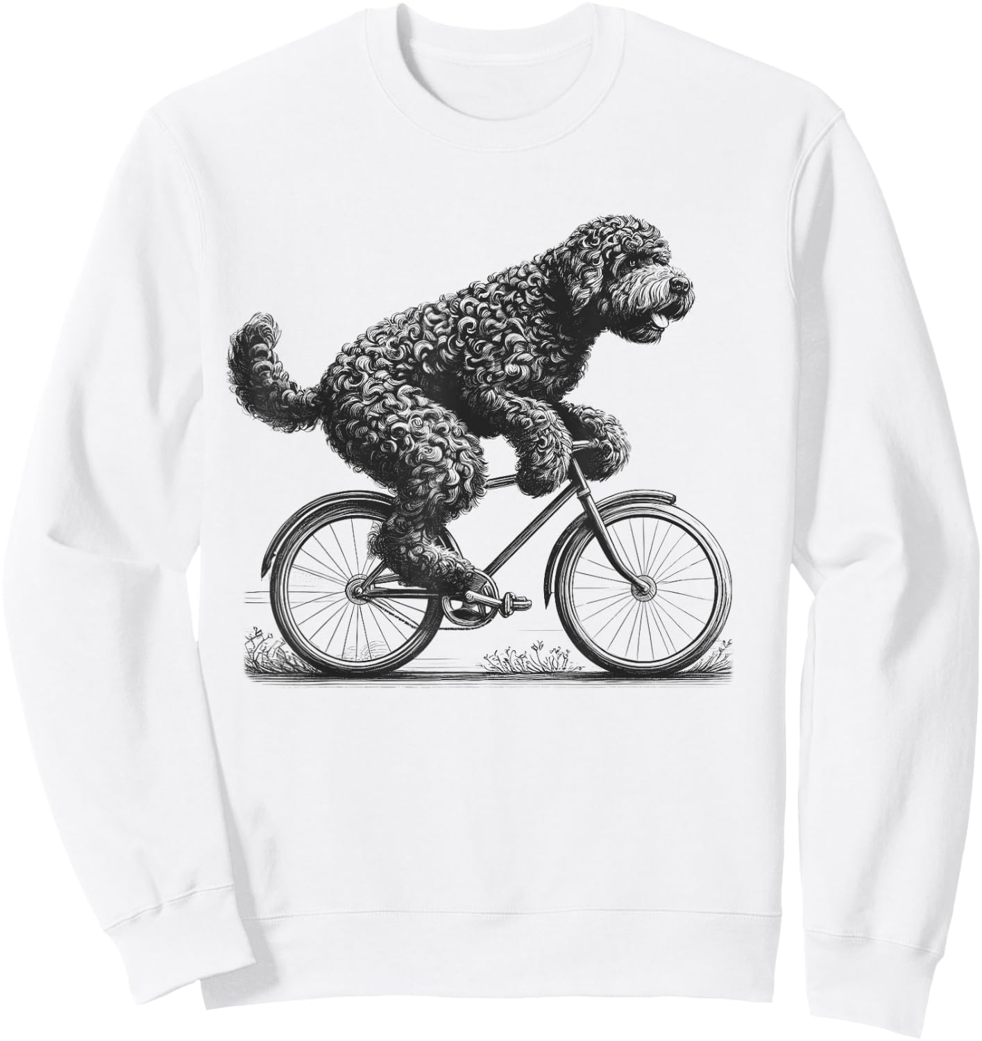 Portuguese Water Dog Riding a Bike Bicycle Biker Cycling Men Women Girls Kids Sweatshirt - Sweatshirt | White
