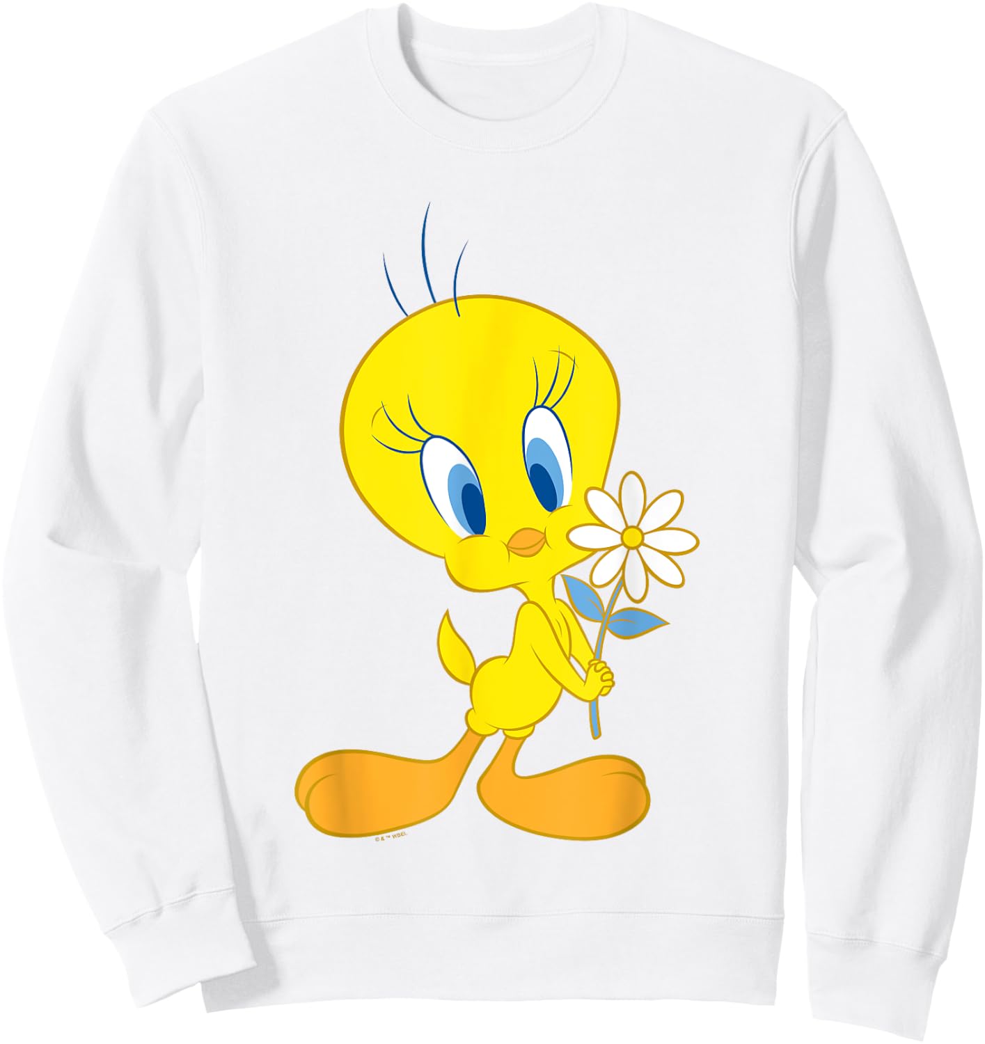 Looney Tunes Cute Tweety Bird Holding A Flower Logo Sweatshirt - Sweatshirt | White