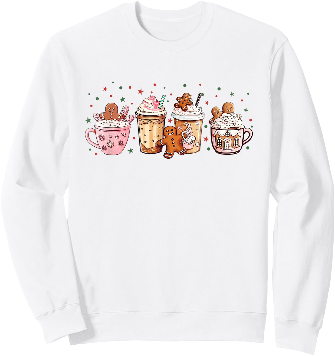 Merry Christmas Gingerbread Cookie Coffee Cups Latte Drink Sweatshirt - Sweatshirt | White