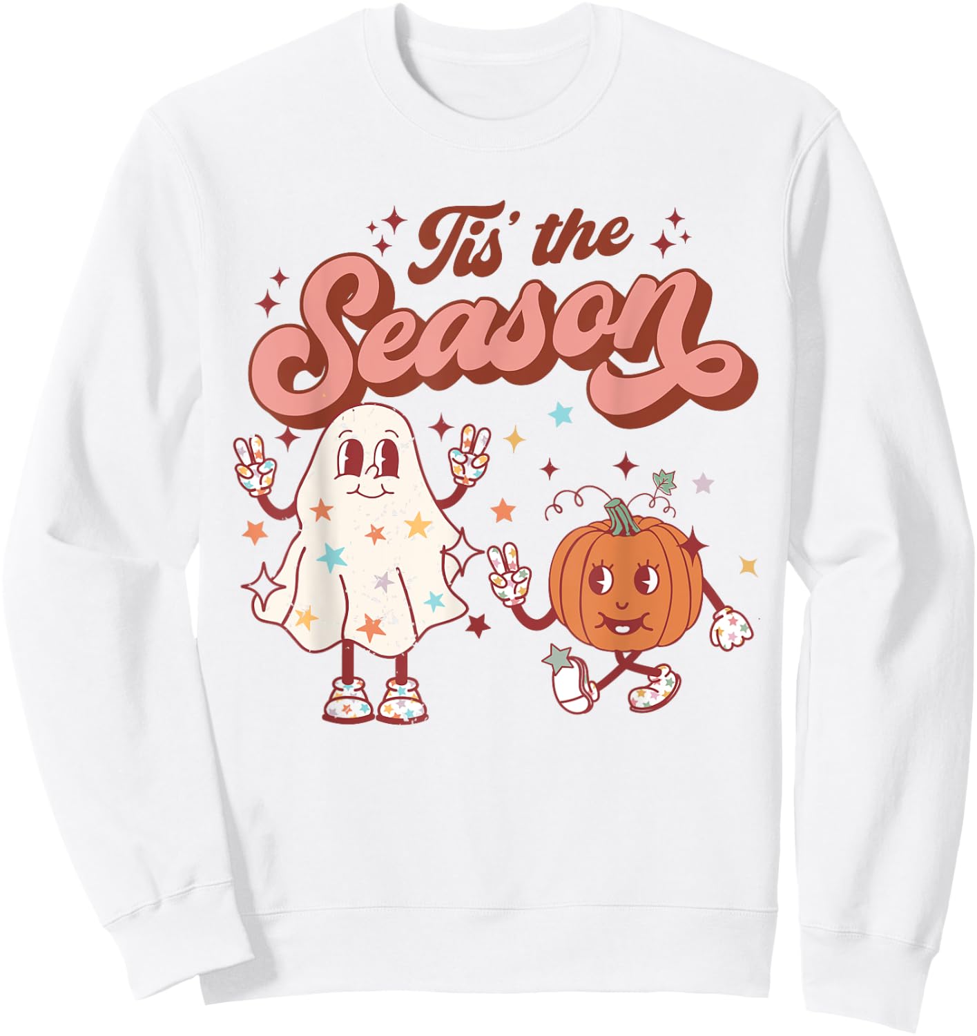 Tis' The Season Retro Halloween Party Funny Ghost Pumpkin Sweatshirt - Sweatshirt | White