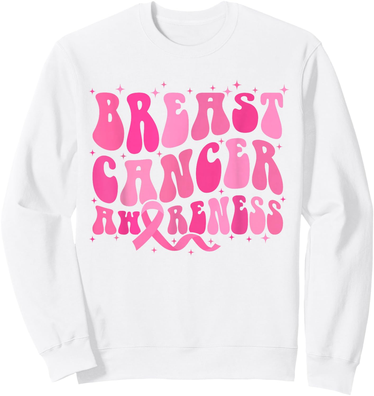 Groovy Breast Cancer Awareness Month Sweatshirt - Sweatshirt | White