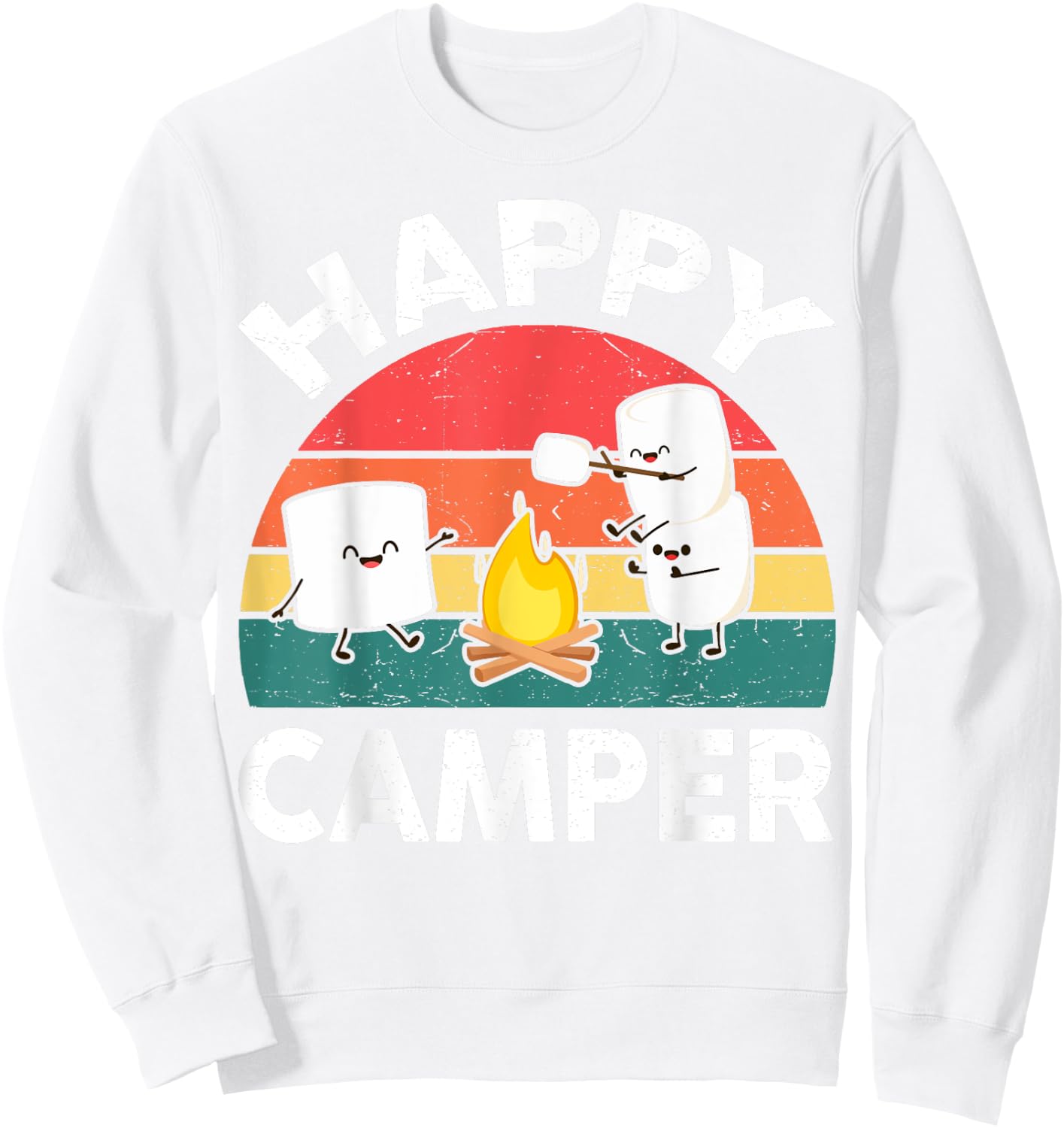 Funny Happy Camper Kids Boy Girl Toddler Marshmallow Camping Sweatshirt - Sweatshirt | White
