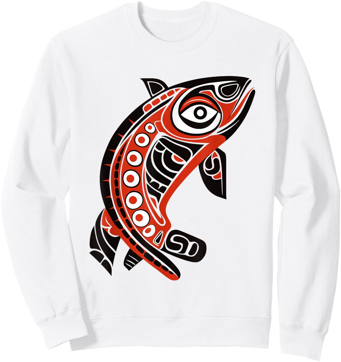 Native American Pacific Northwest Coast Art Tribal Salmon Sweatshirt - Sweatshirt | White