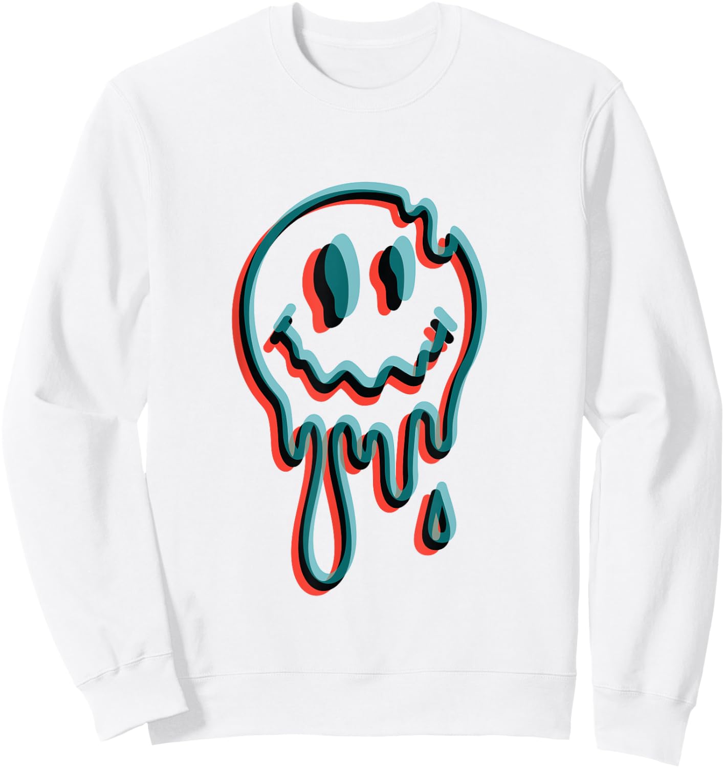 Melting Smiling Face Glitch Trippy Dripping Sweatshirt - Sweatshirt | White