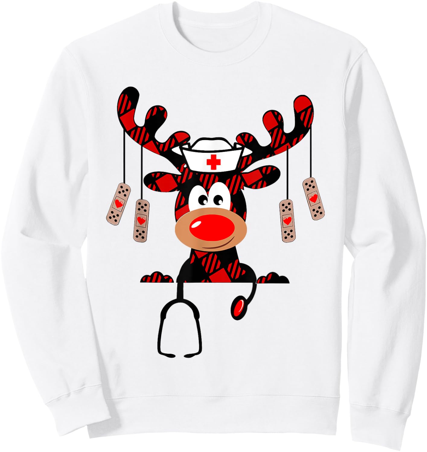 Nurse Christmas Reindeer Nurse Plaid NICU RN LPN Scrub Top Sweatshirt - Sweatshirt | White
