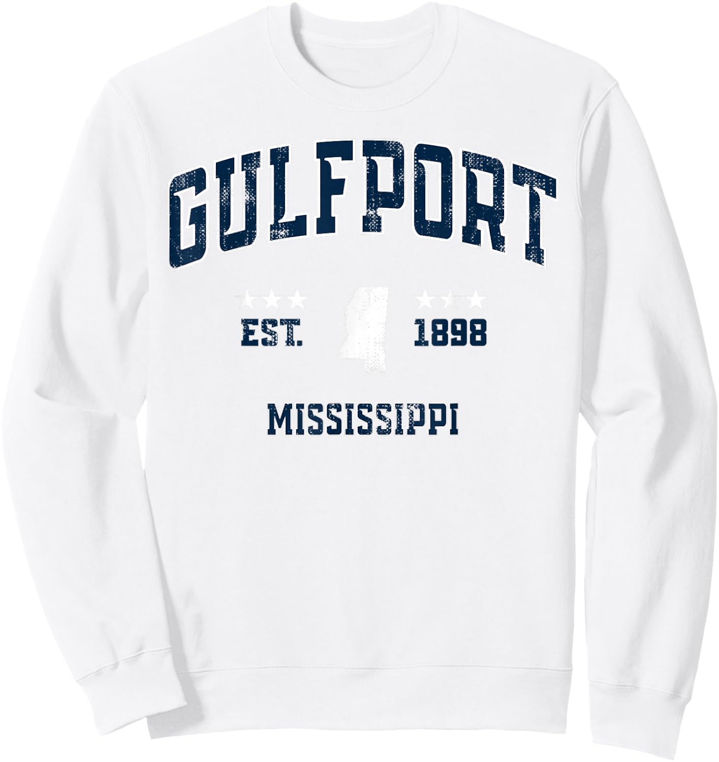 Gulfport Mississippi MS Vintage Athletic Navy Sports Sweatshirt - Sweatshirt | White