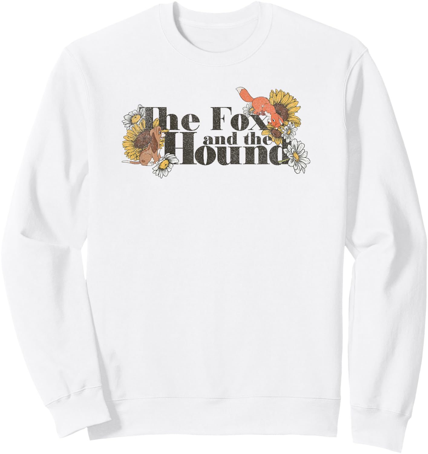 Disney The Fox and the Hound Friendship Floral Title Logo Sweatshirt - Sweatshirt | White