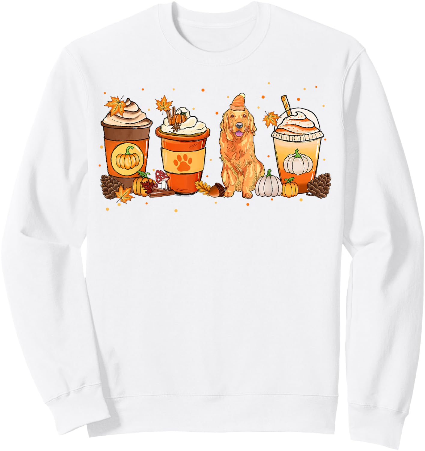 Pumpkin Spice Latte Golden Retriever Fall Thanksgiving Sweatshirt - Sweatshirt | White