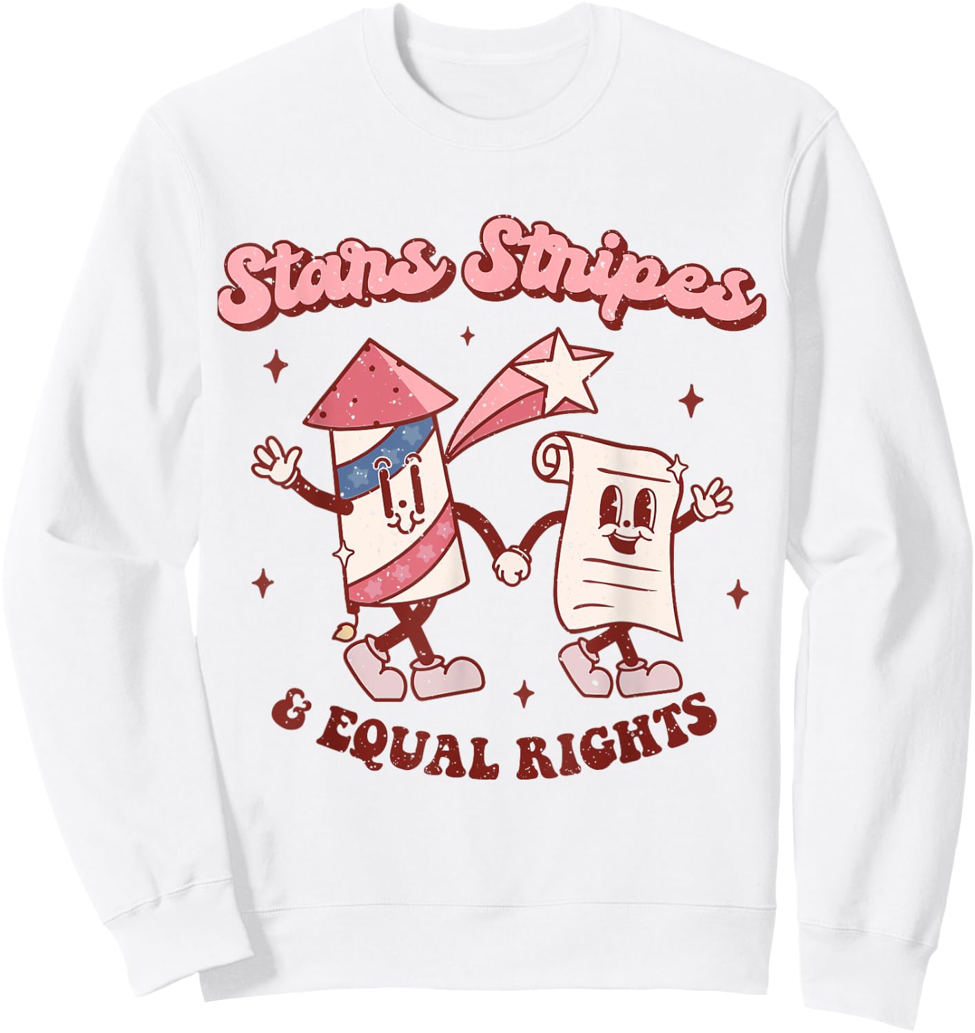 Stars Stripes & Equal Rights 4th Of July Retro Groovy Women Sweatshirt - Sweatshirt | White