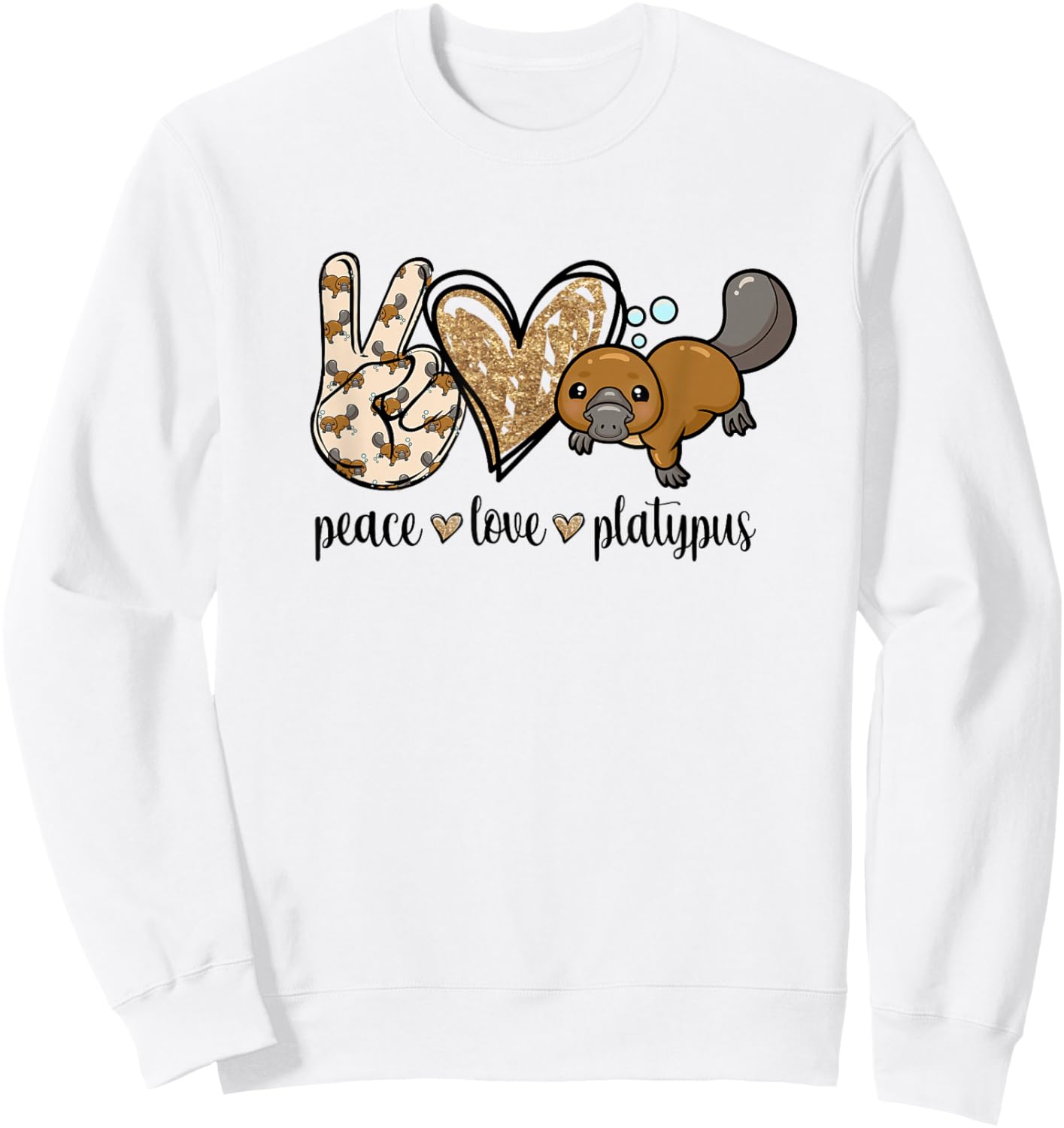 Girls Cute Kawaii Peace Love Platypus Lover Sweatshirt - Sweatshirt | White