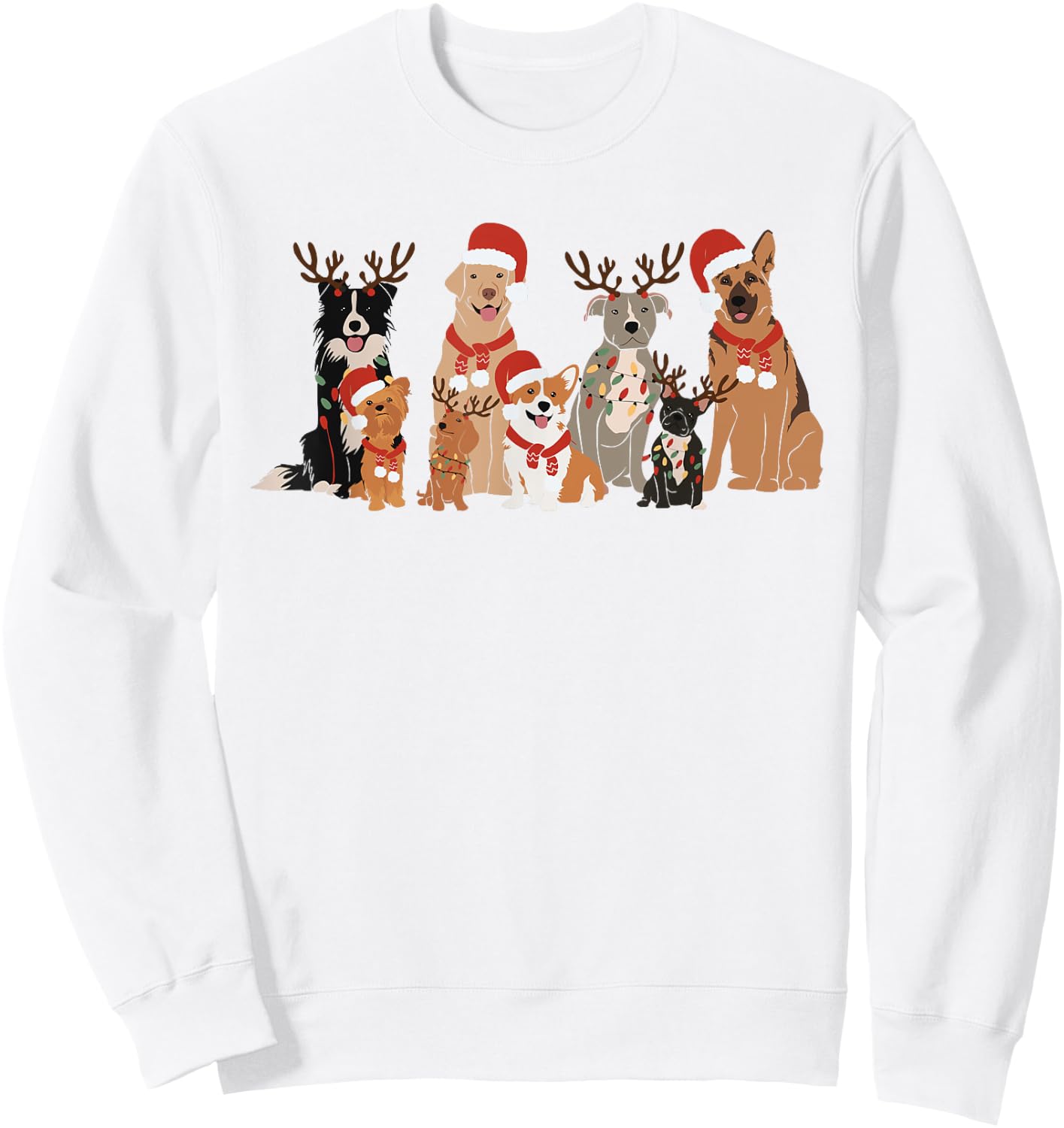 Christmas Dogs Squad Reindeer Santa Lights Dog Owner Sweatshirt - Sweatshirt | White