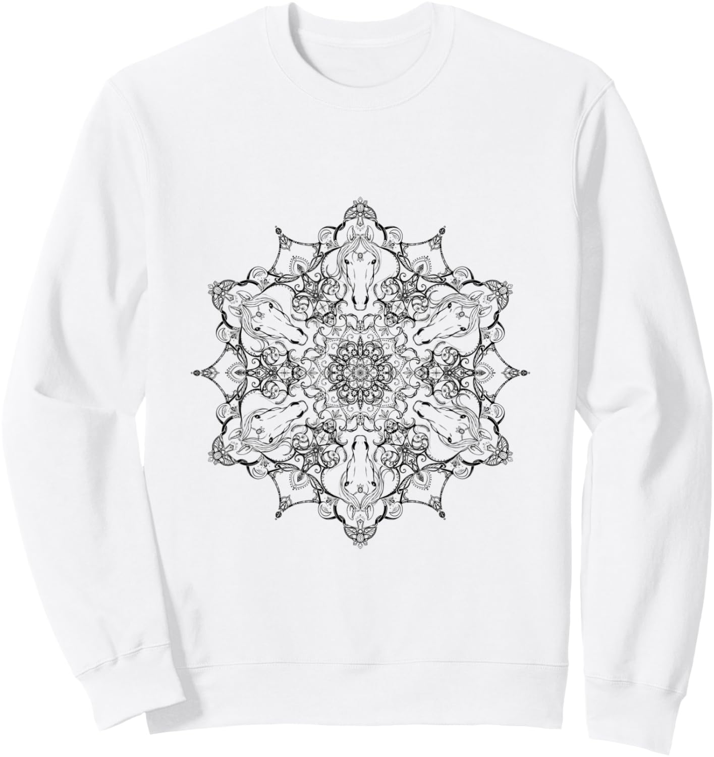 Mystical Magical Black and White Horse Head Mandala Sweatshirt - Sweatshirt | White