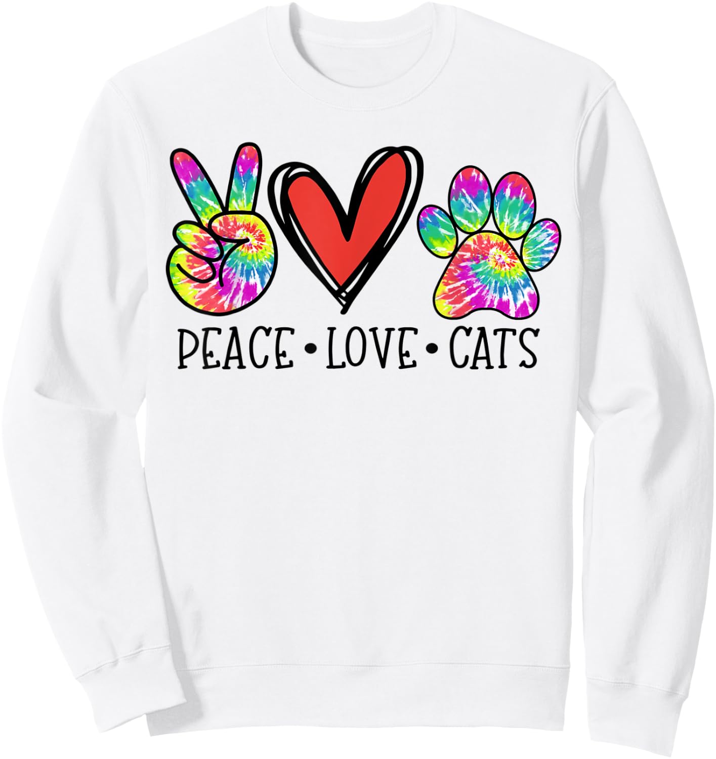 Peace Love Cats Paws Tie Dye Rainbow Animal Rescue Sweatshirt - Sweatshirt | White