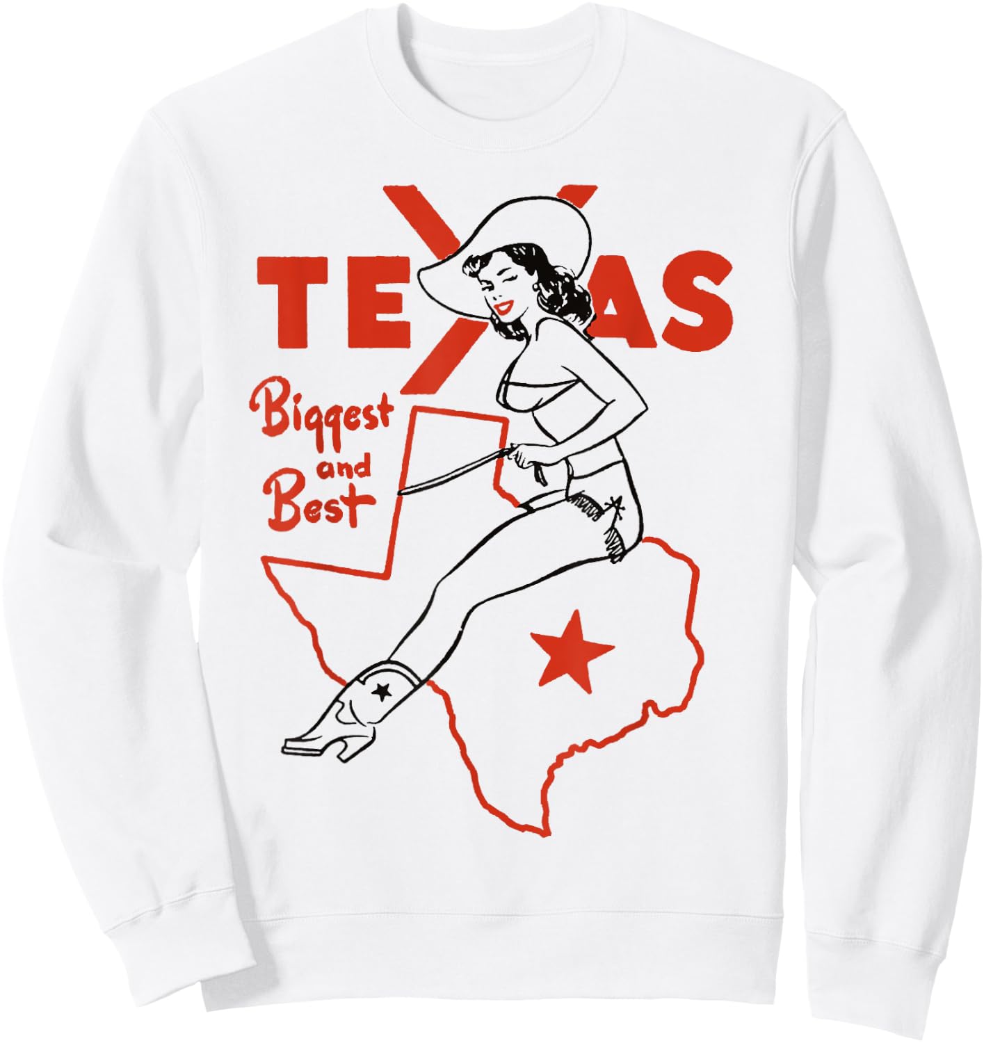 Vintage Rodeo Texas Pride Boots & Bikini Pin-Up Cowgirl Sweatshirt - Sweatshirt | White