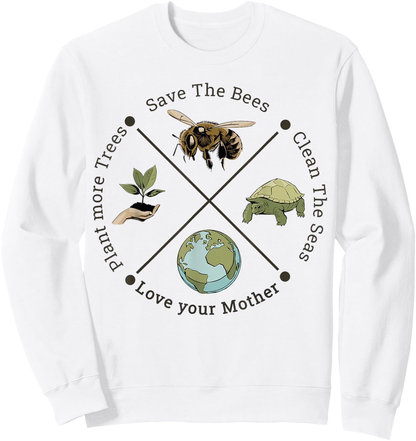 Earth Day Save the Bees Plant More Trees Clean the Seas Sweatshirt - Sweatshirt | White