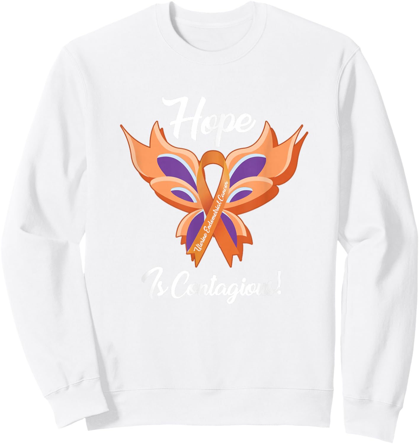 Uterine Endometrial Cancer Awareness Hope Butterfly T Shirt Sweatshirt - Sweatshirt | White