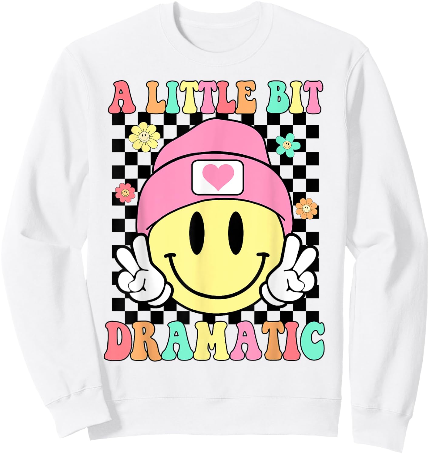 A Little Bit Dramatic Hippie Retro Groovy Funny Kids Girls Sweatshirt - Sweatshirt | White