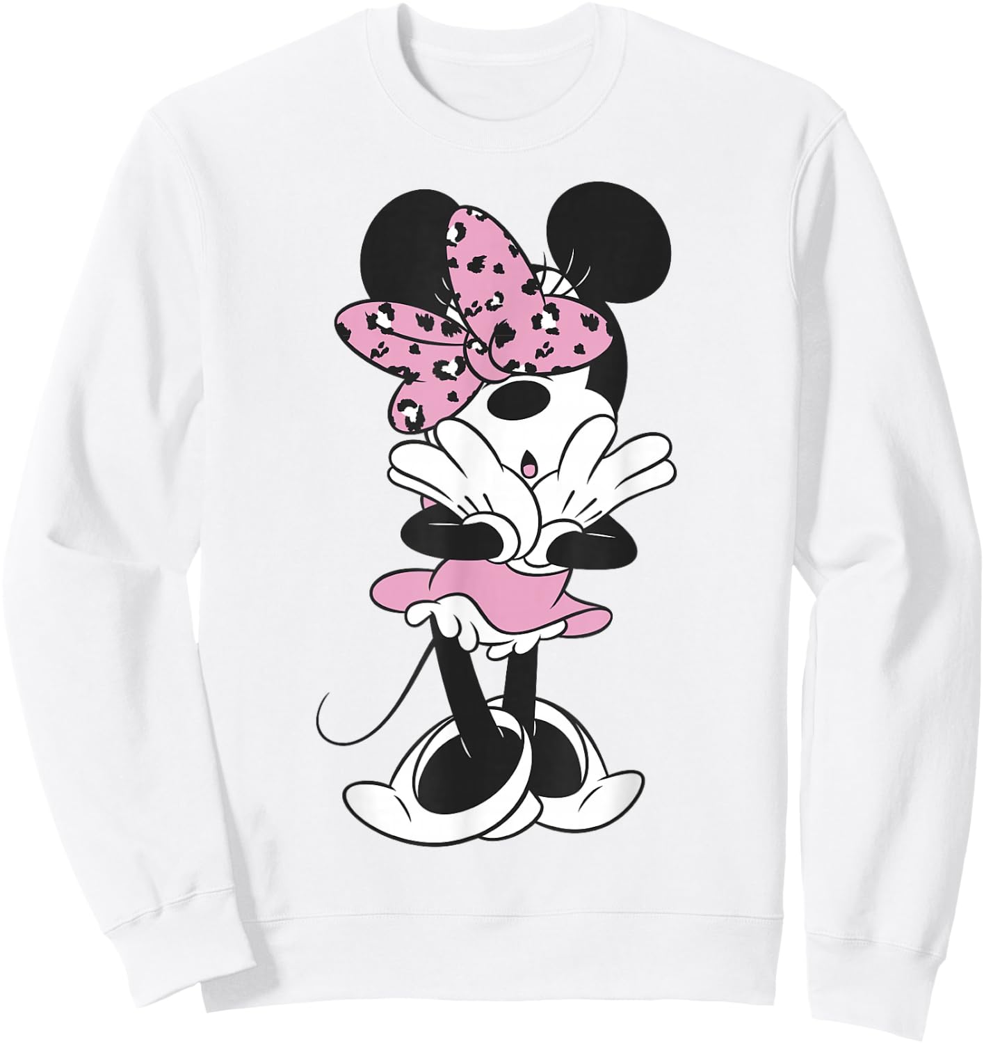 Disney Minnie Mouse Leopard Pink Bow Cutie Portrait Sweatshirt - Sweatshirt | White