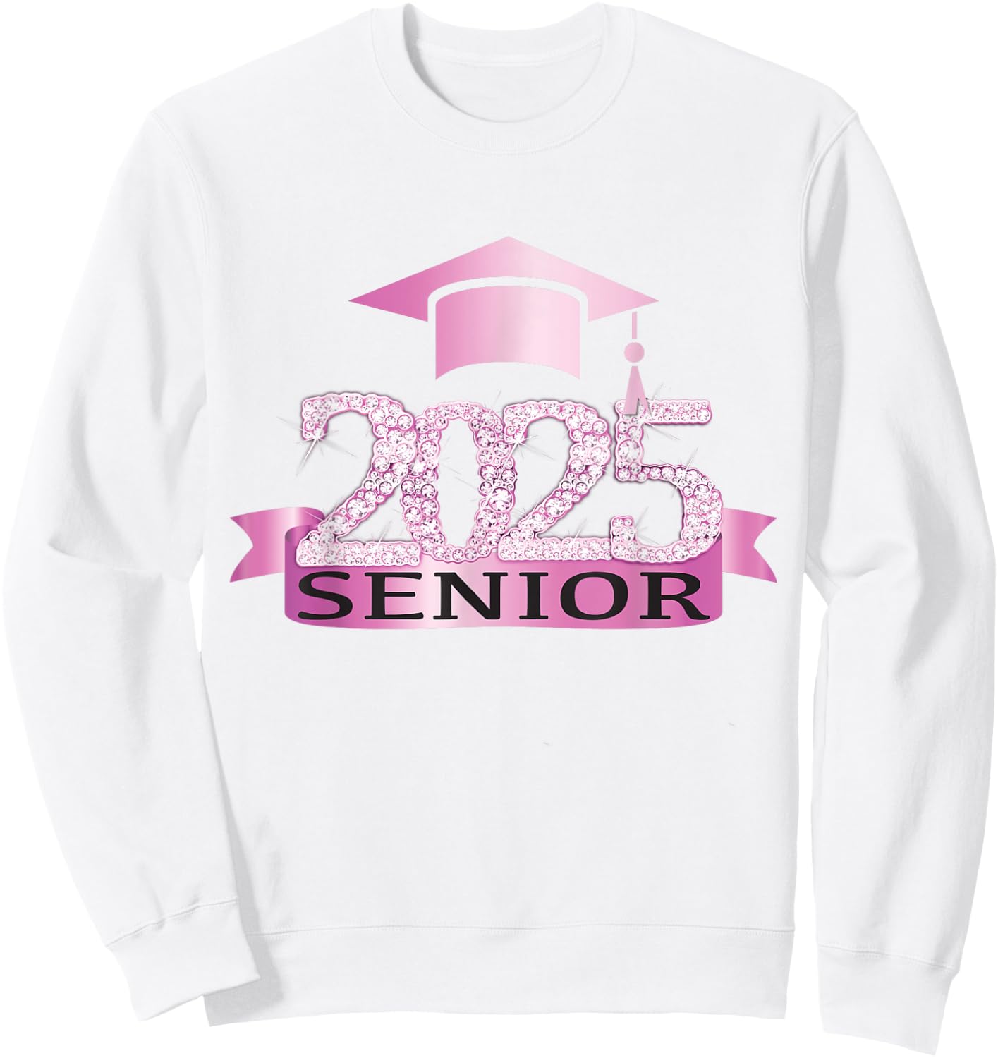 Proud Senior Of 2025 Cap Graduation Year Decor Pink Sweatshirt - Sweatshirt | White