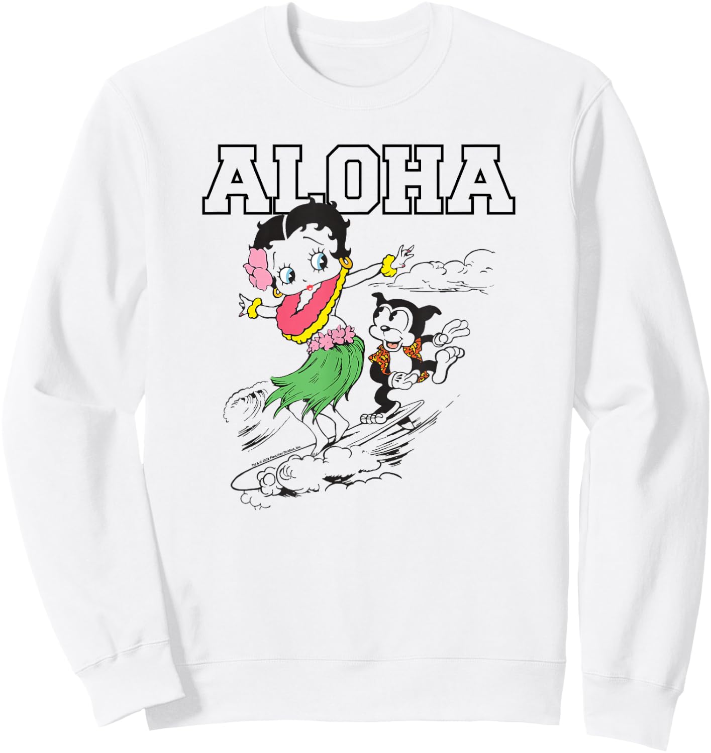 Betty Boop Surfing Aloha Outline Color Pop Sweatshirt - Sweatshirt | White