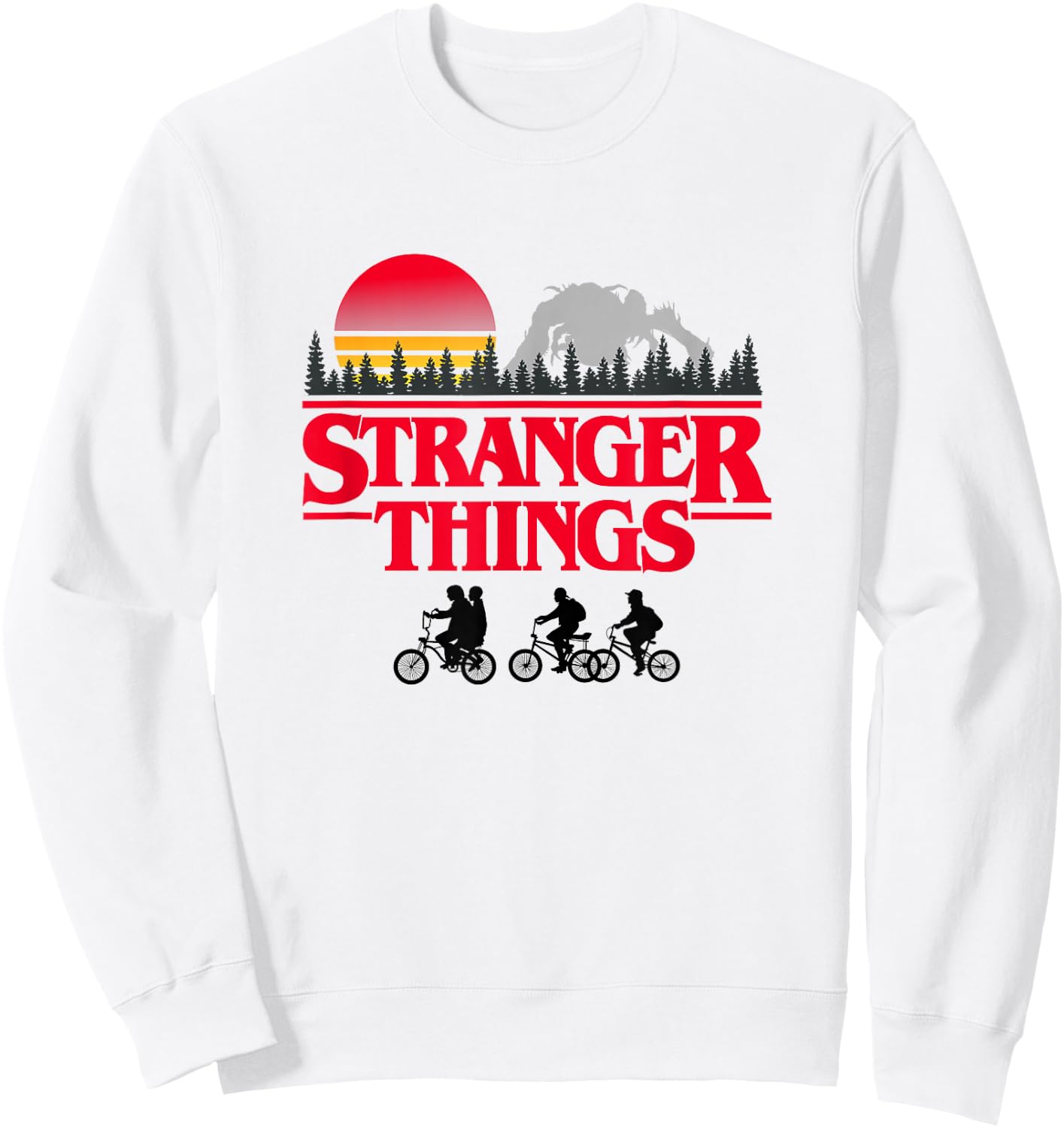 Stranger Things Retro Vintage Sunset Group Bike Silhouettes Sweatshirt - Sweatshirt | White