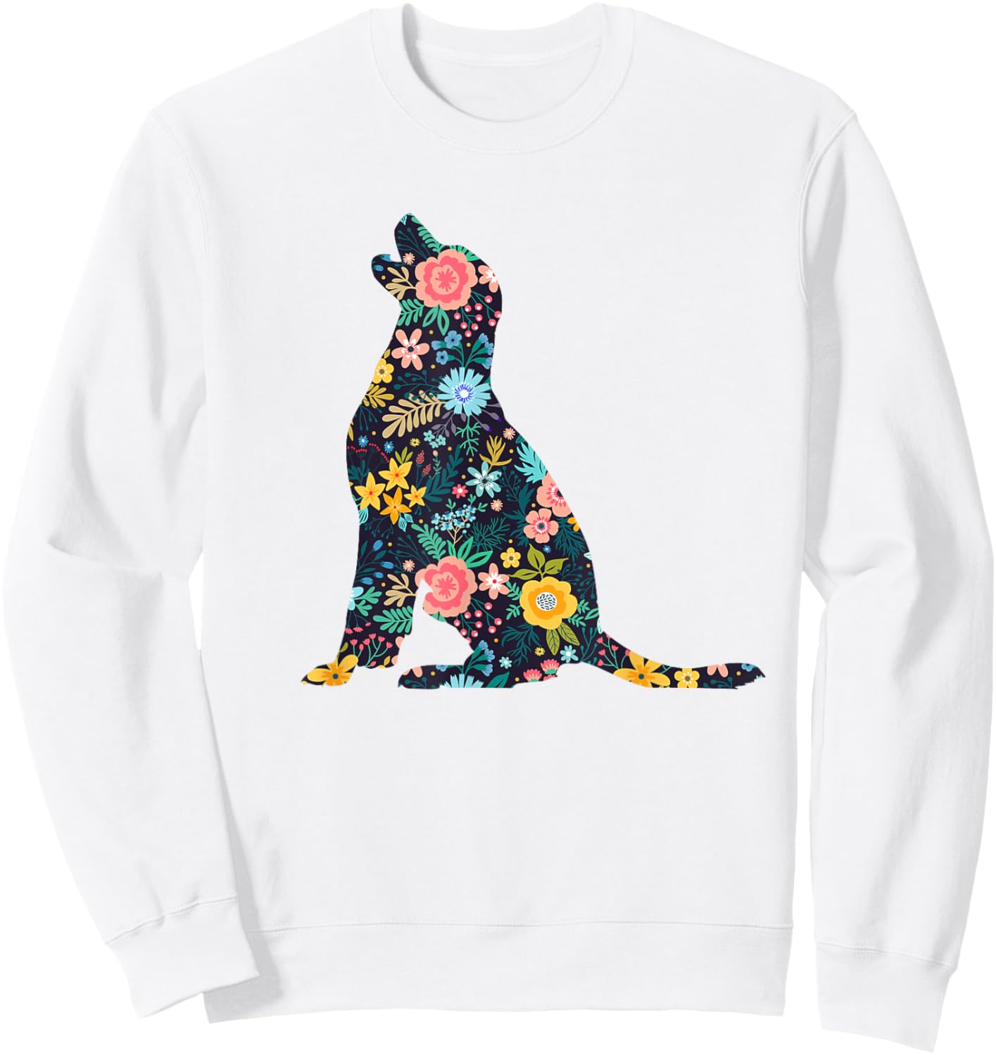 Labrador Retriever Floral Dog Silhouette Graphic Sweatshirt - Sweatshirt | White