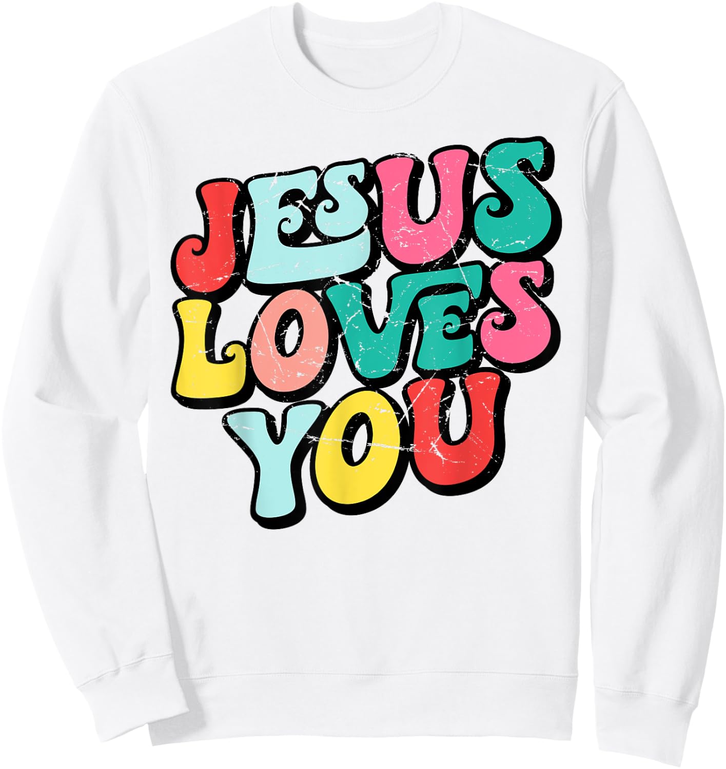 Jesus Loves You Retro Vintage Style Graphic Men Sweatshirt - Sweatshirt | White
