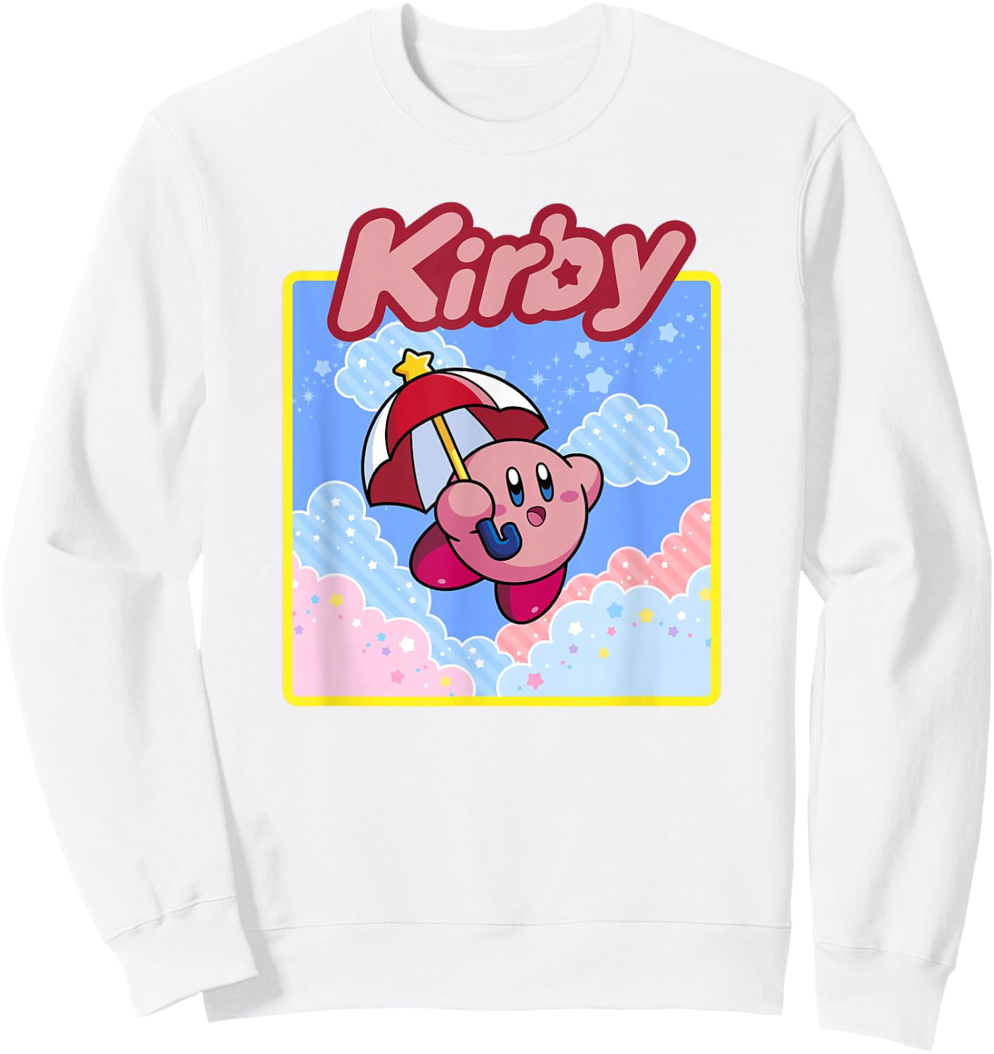 Kirby Floating in The Clouds Pastel Kawaii Nintendo Panel Sweatshirt - Sweatshirt | White
