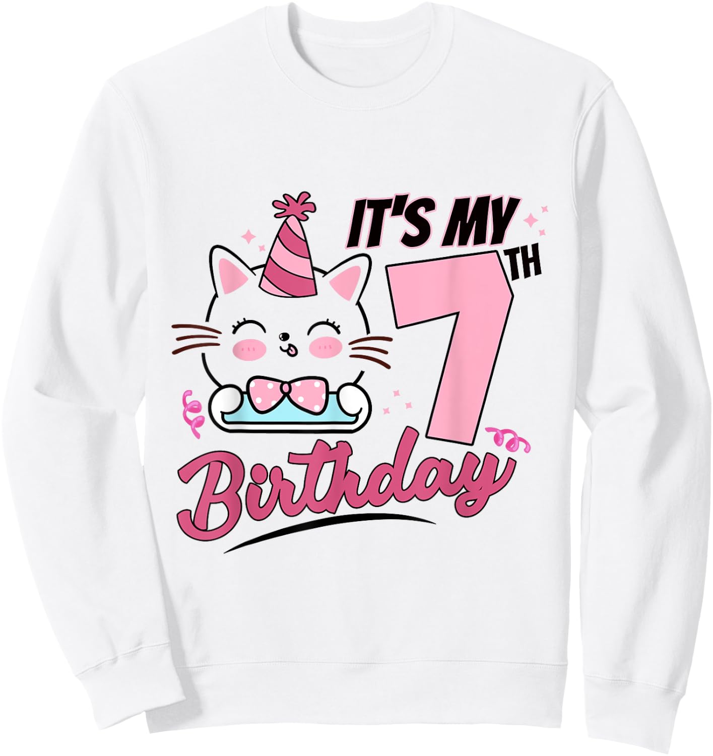 It's My 7th Birthday Cute Cat Kitten 7 Years Old Girls Sweatshirt - Sweatshirt | White