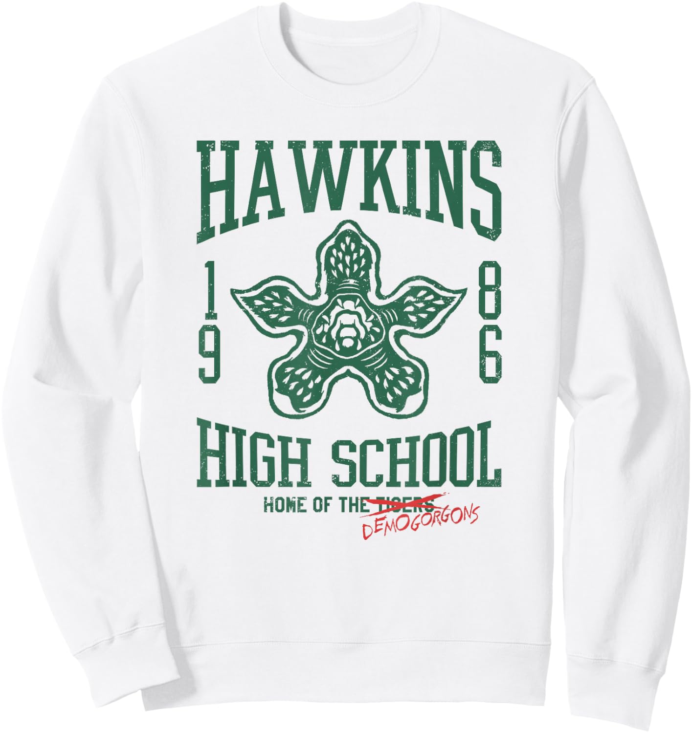 Stranger Things 4 Hawkins High School Demogorgon Collegiate Sweatshirt - Sweatshirt | White