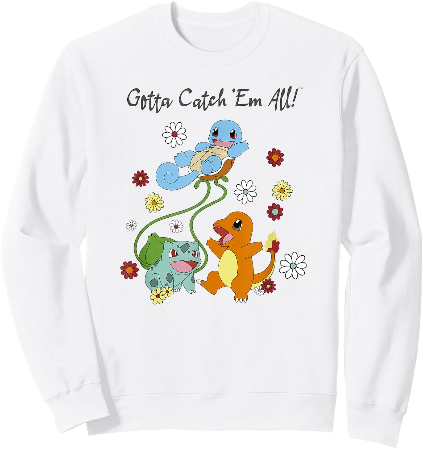 Pokémon Group Shot Starters Gotta Catch' Em All Floral Sweatshirt - Sweatshirt | White
