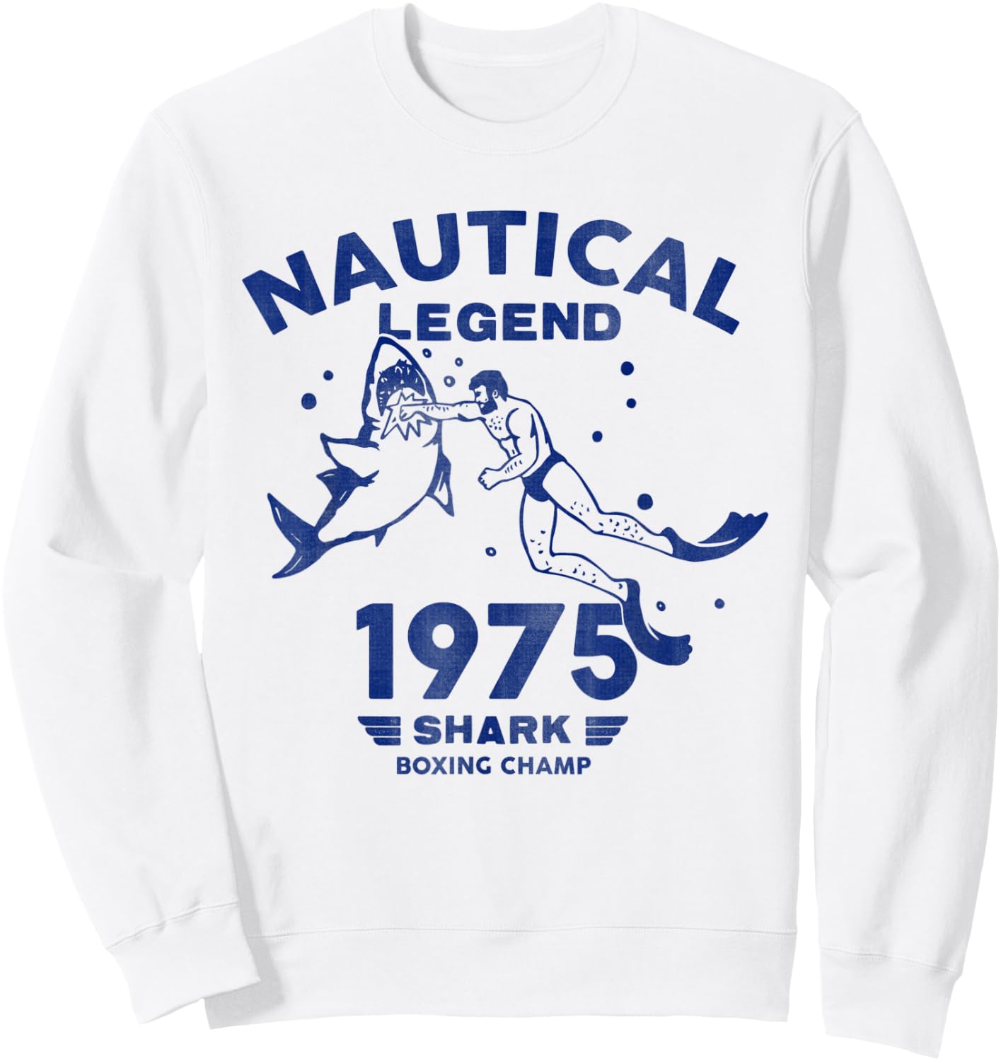 Nautical Legend: Funny Scuba Diver & Shark Punch Summer Sweatshirt - Sweatshirt | White