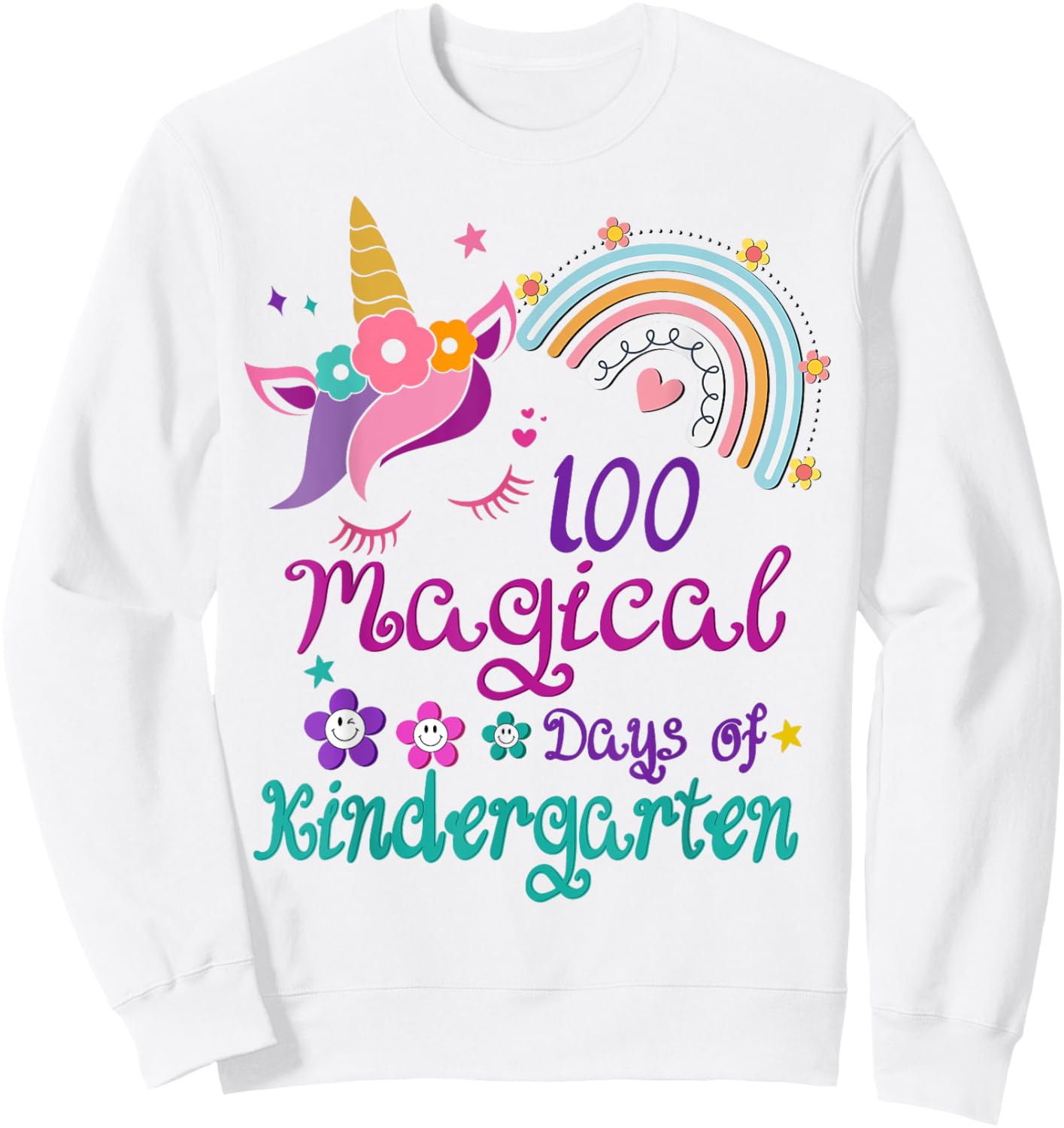 100 Days Of Kindergarten 100th Day School unicorn girls Sweatshirt - Sweatshirt | White