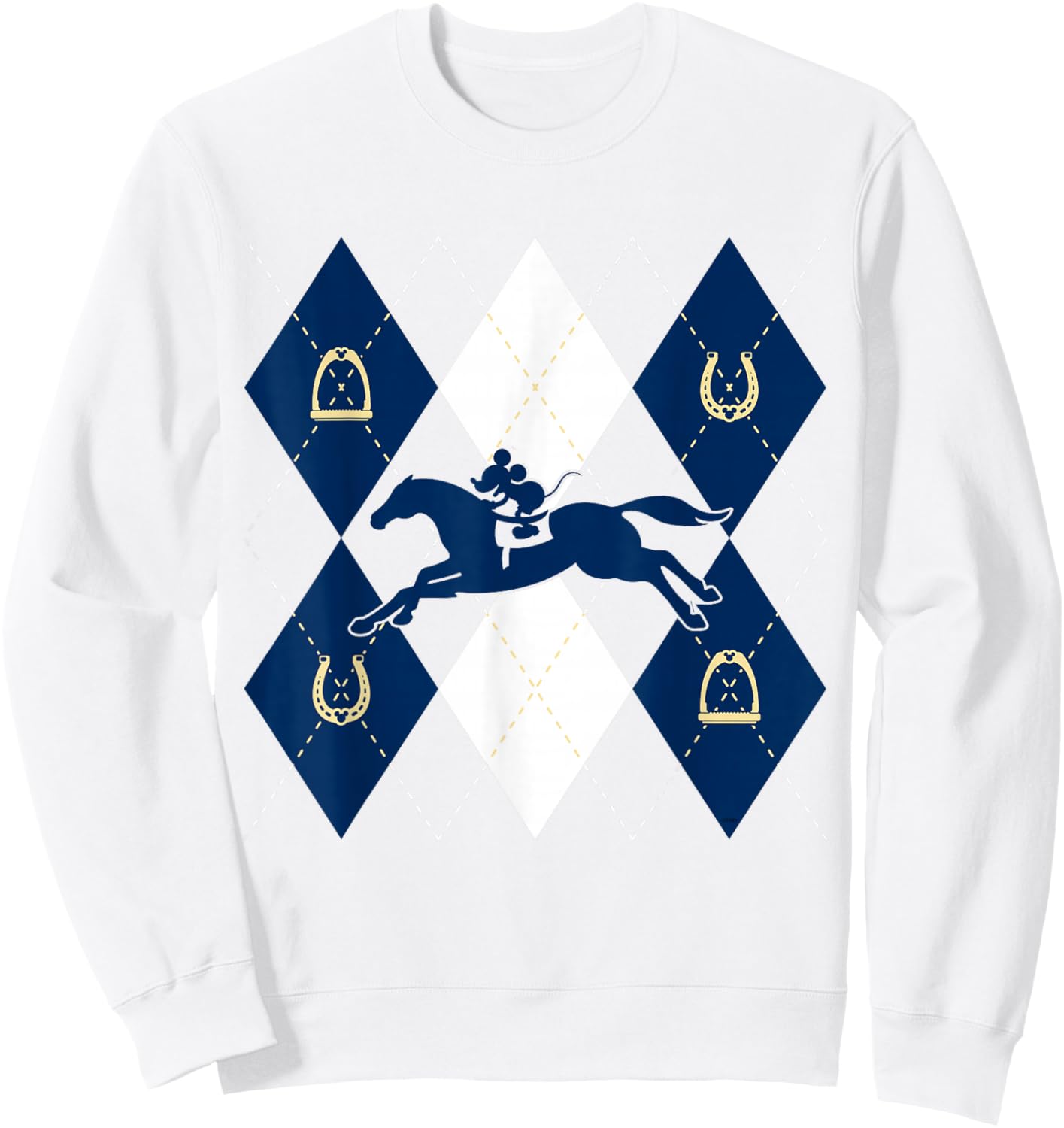 Disney Mickey Mouse Horse Racing Silhouette Argyle Pattern Sweatshirt - Sweatshirt | White