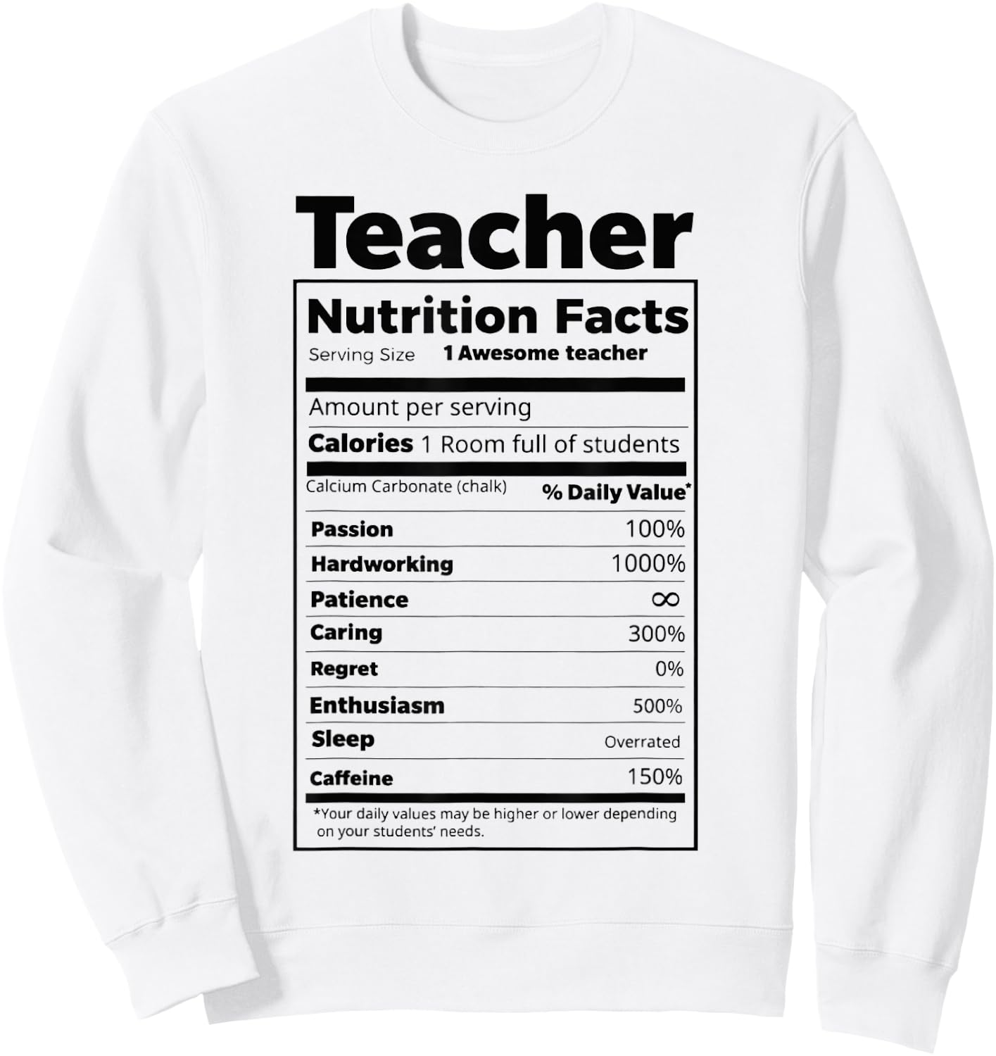Thanksgiving Christmas Funny Teacher Nutrition Facts Labels Women Sweatshirt - Sweatshirt | White