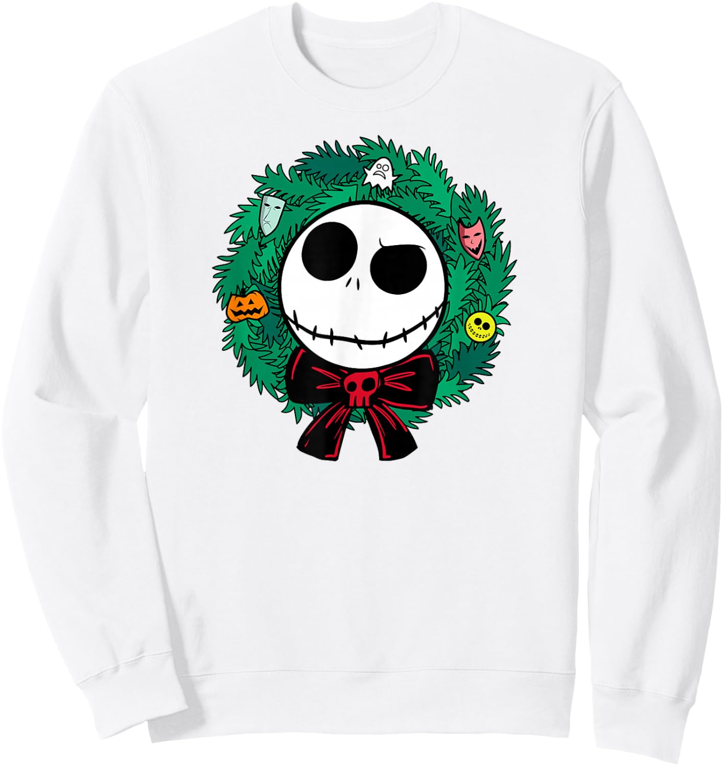 Amazon Essentials Men's Nightmare Before Christmas Jack Festive Holiday Wreath , Blue, Small Sweatshirt - Sweatshirt | White