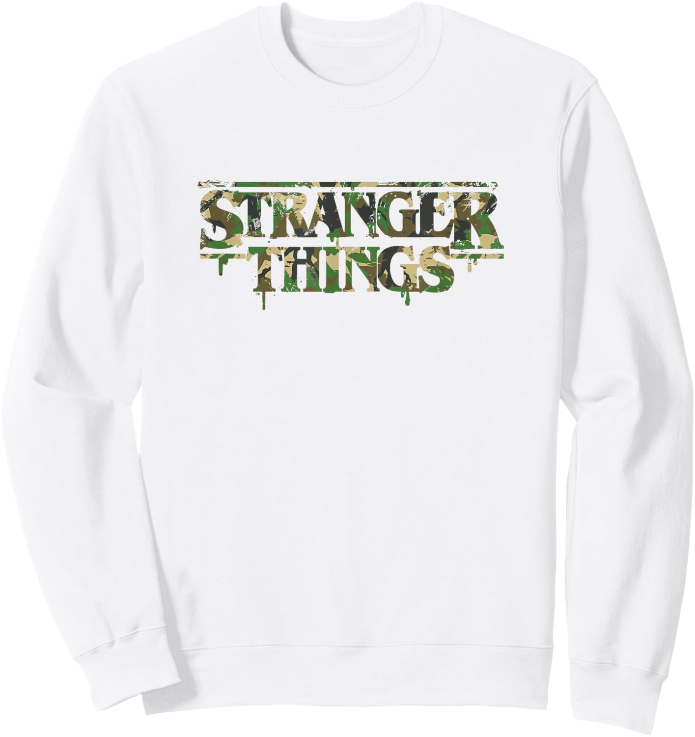 Stranger Things Military Camouflage Dripping Paint Logo Sweatshirt - Sweatshirt | White