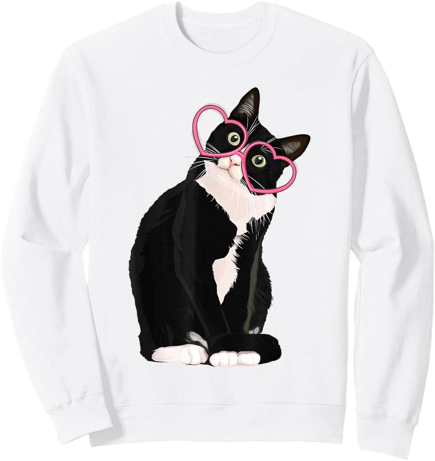 Cool Black Cat Kitten Red Heart Glasses Happy valentines Day Sweatshirt - Sweatshirt | White