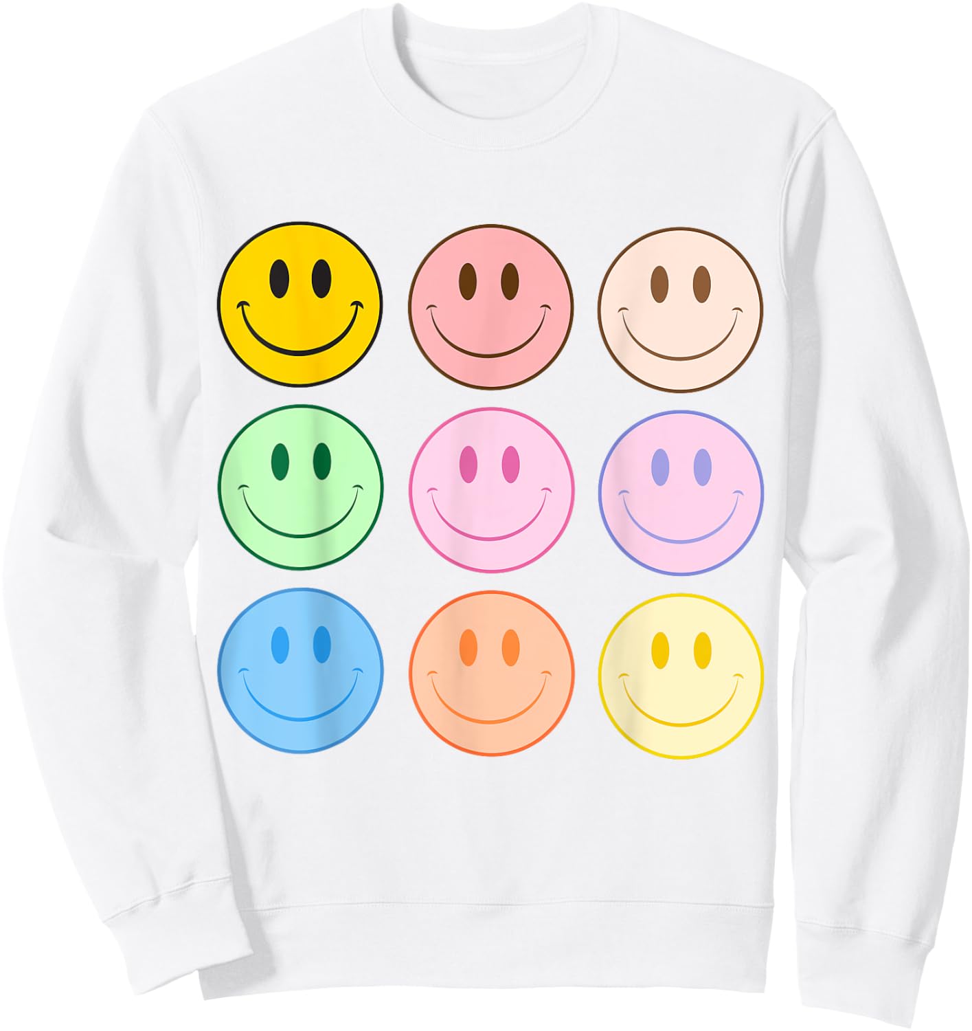 Retro Happy Face Colorful - Smile Face Trendy Sweatshirt - Sweatshirt | White