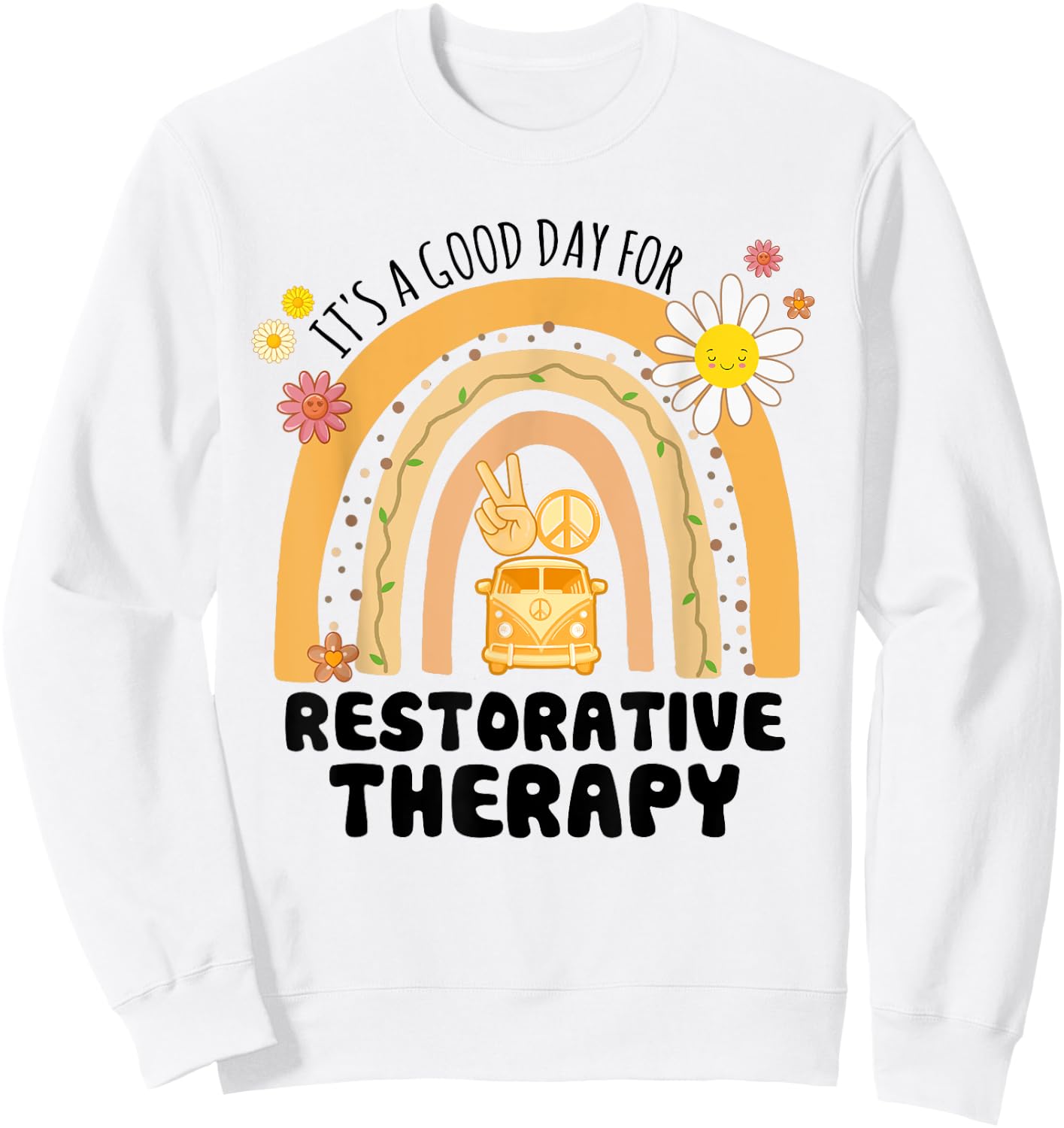 Rainbow Groovy Peace Restorative Therapy Vintage Sweatshirt - Sweatshirt | White