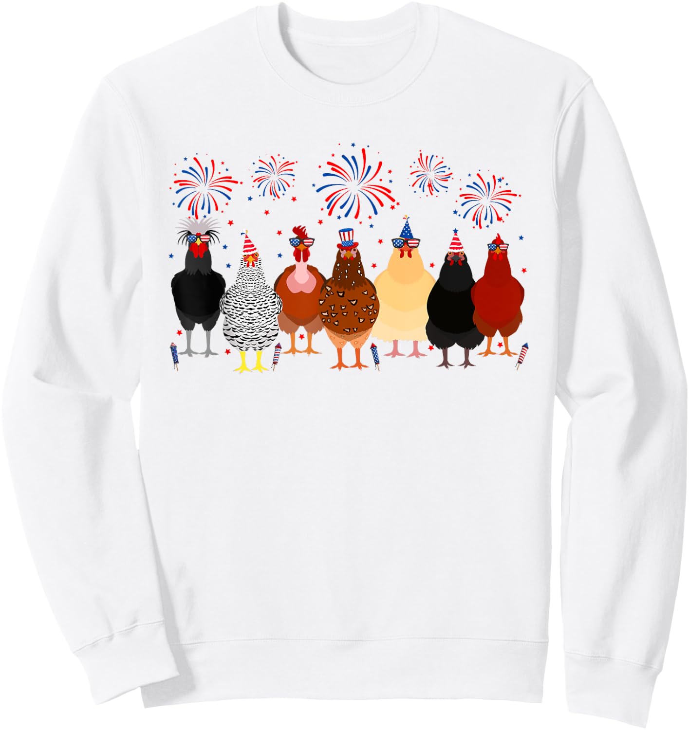 Funny Chickens American Flag Fireworks Farmer 4th Of July Women Men Sweatshirt - Sweatshirt | White