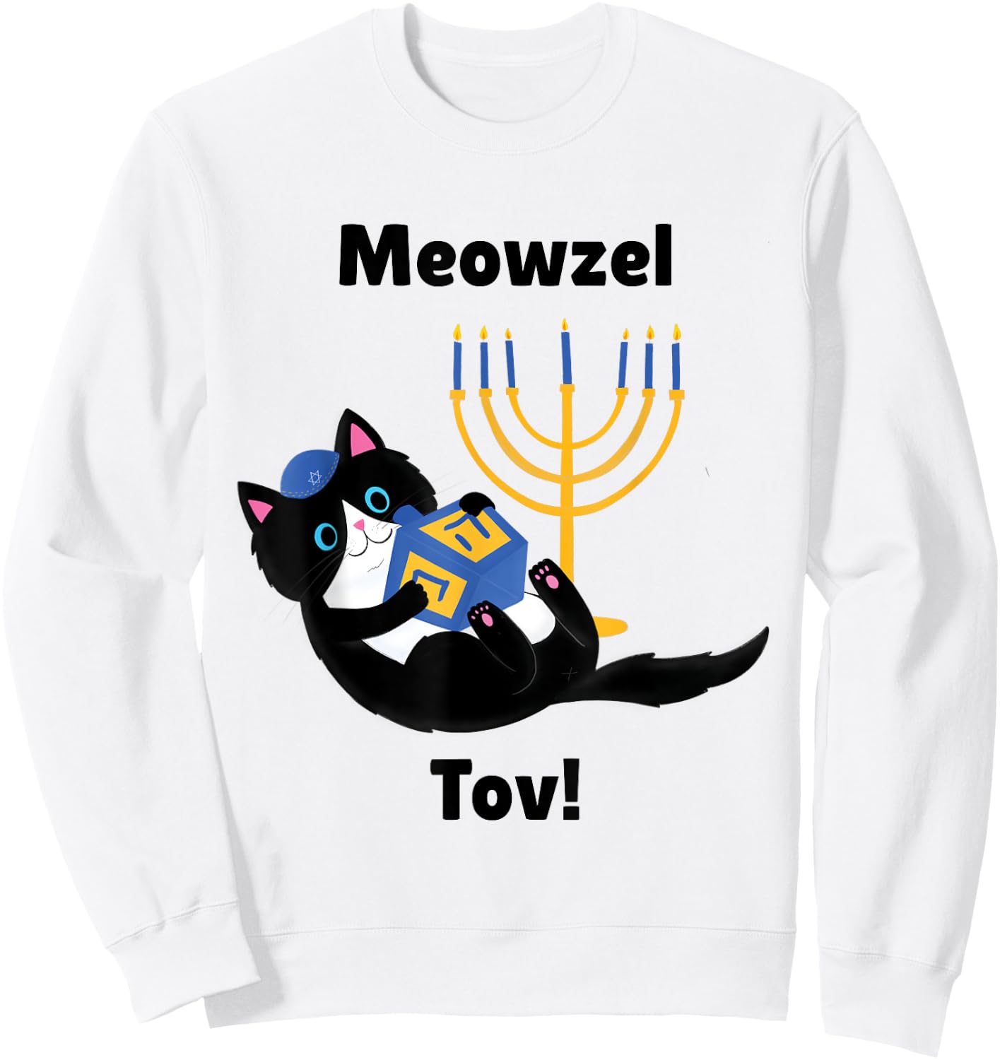 MeowzeL Tov | Hanukkah Cat Women Girls Kids Sweatshirt - Sweatshirt | White