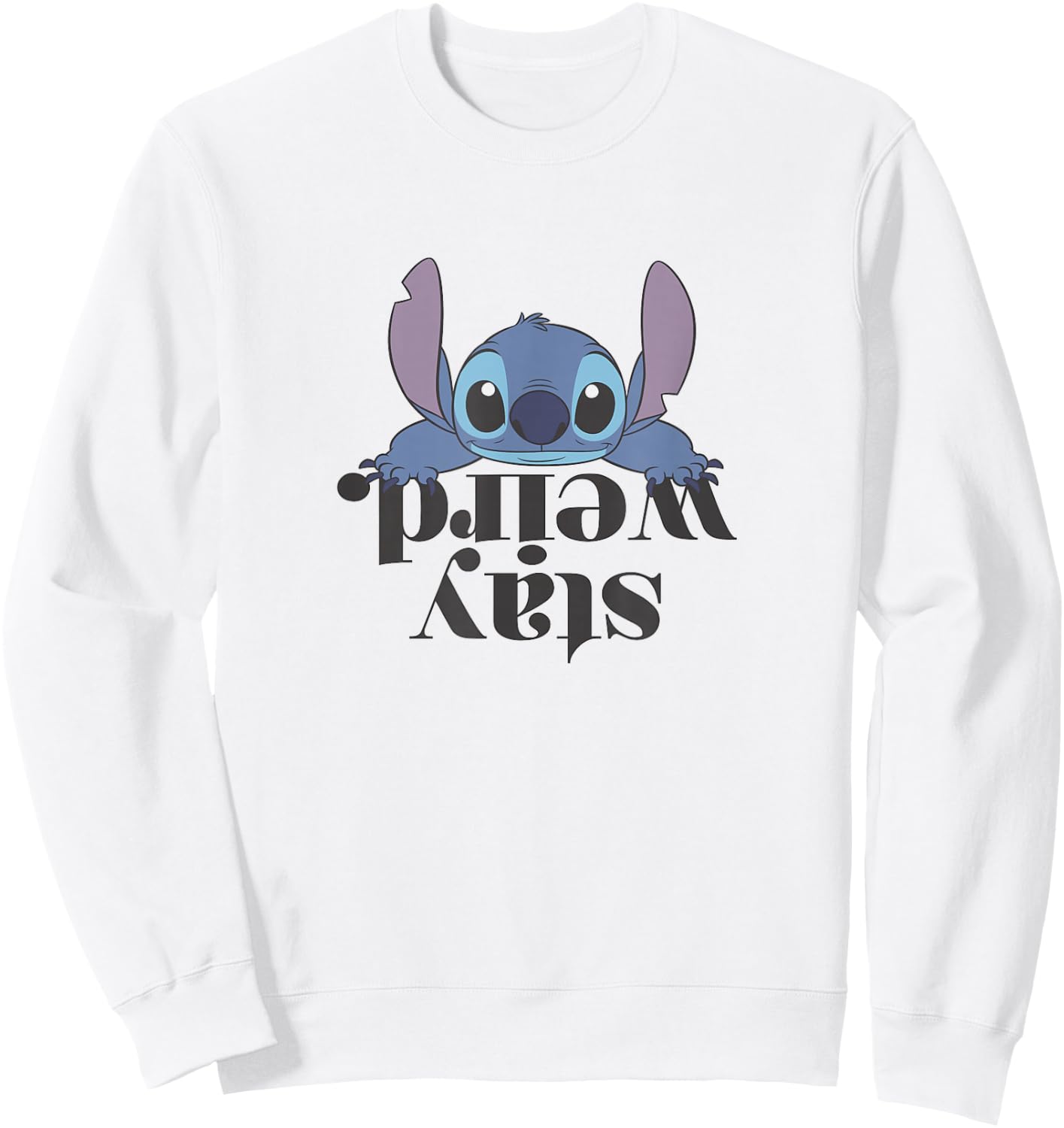 Disney Lilo & Stitch Stay Weird Upside Down Text Logo Sweatshirt - Sweatshirt | White