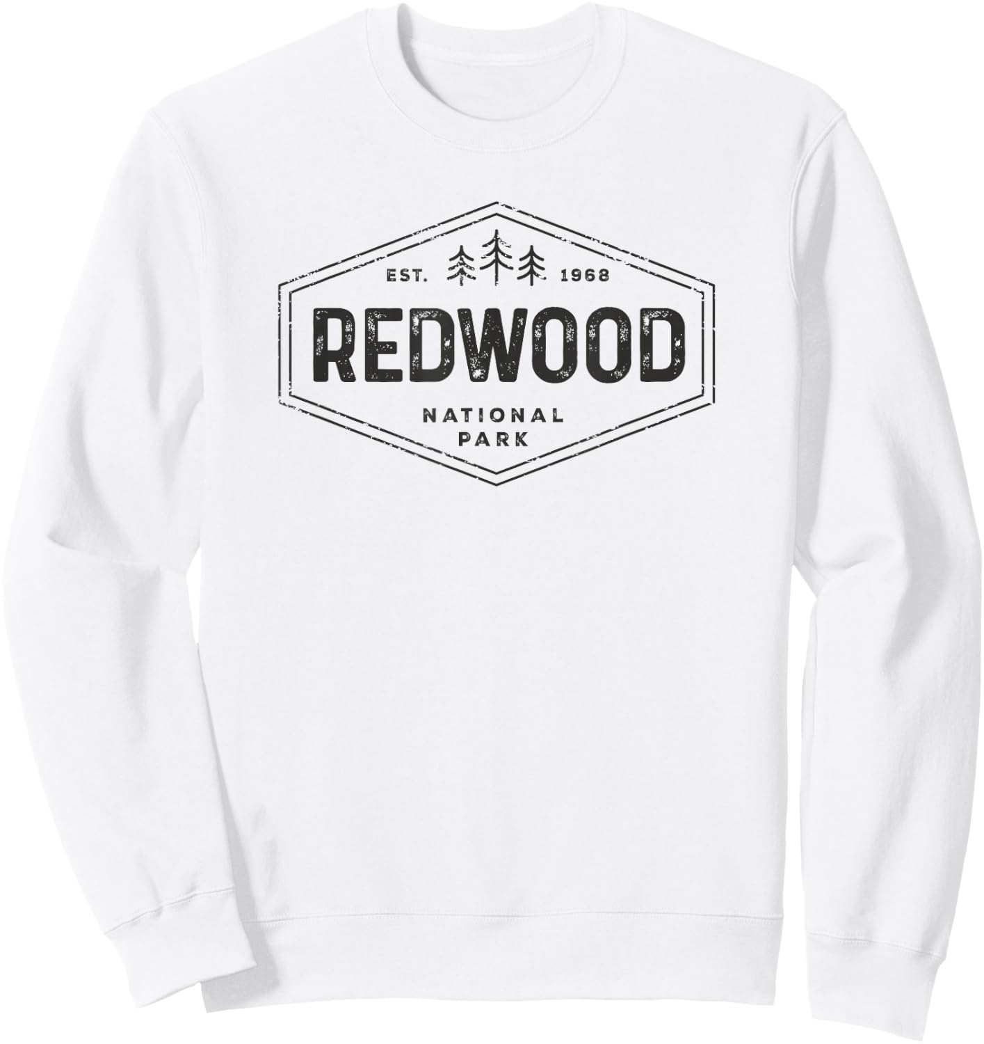 Redwood National Park Shirt Vintage Tree Hexagon Badge Hike Sweatshirt - Sweatshirt | White