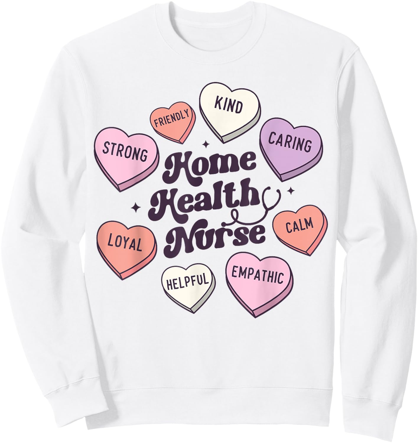 Home Health Nurse Groovy Medical Valentines Day Retro Hearts Sweatshirt - Sweatshirt | White