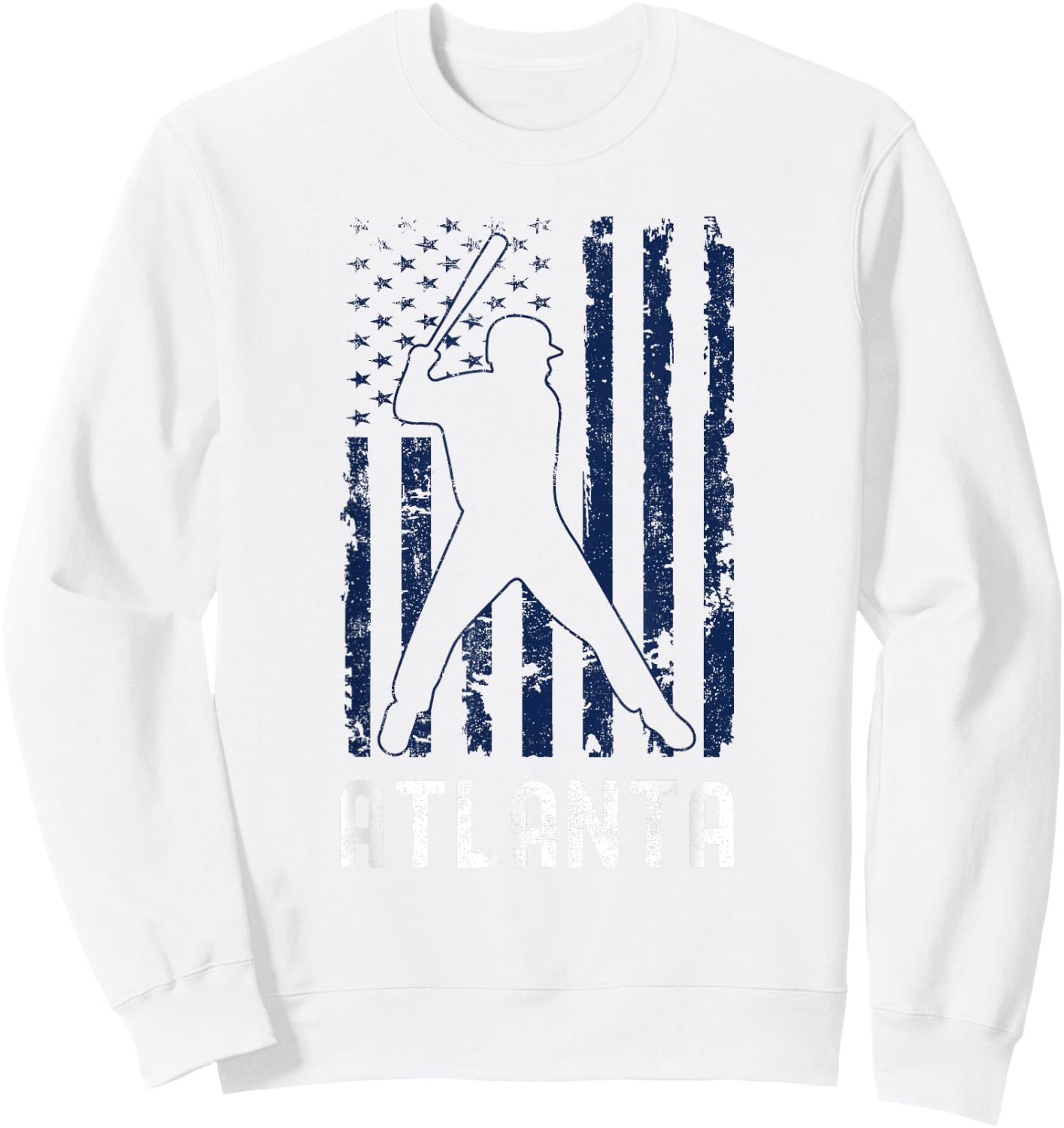 Atlanta American Flag Baseball Weathered Sweatshirt - Sweatshirt | White