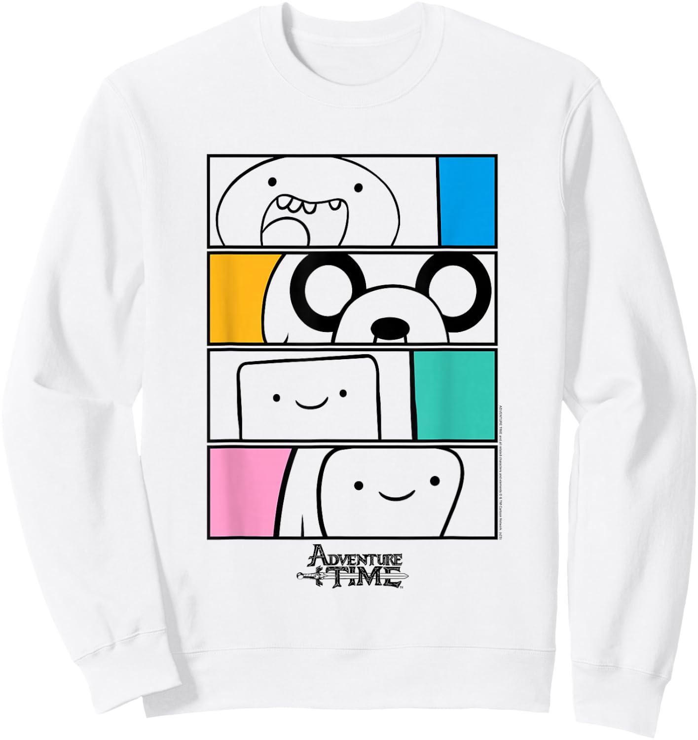 Adventure Time Finn, Jake. BMO, Bubblegum Stacked Cartoon Sweatshirt - Sweatshirt | White