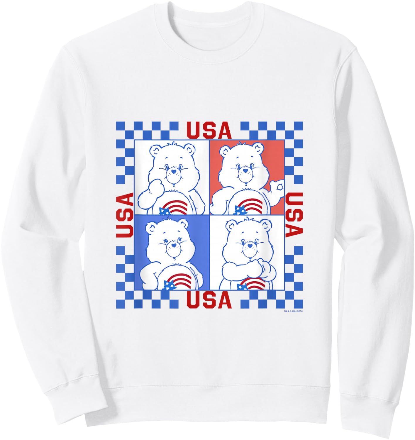 Care Bears 4th Of July USA Vintage Checkerboard Box Up Sweatshirt - Sweatshirt | White