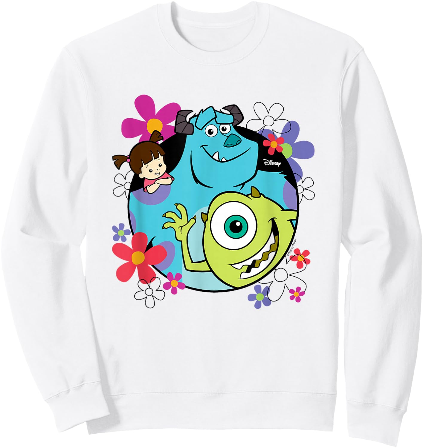 Monsters Inc - Sully Mike Wazoski Boo Floral Circle Group Sweatshirt - Sweatshirt | White