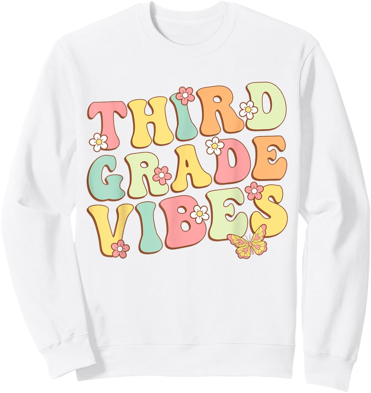 Third Grade Vibes Hello Team 3rd Grade Teacher Kids Retro Sweatshirt - Sweatshirt | White